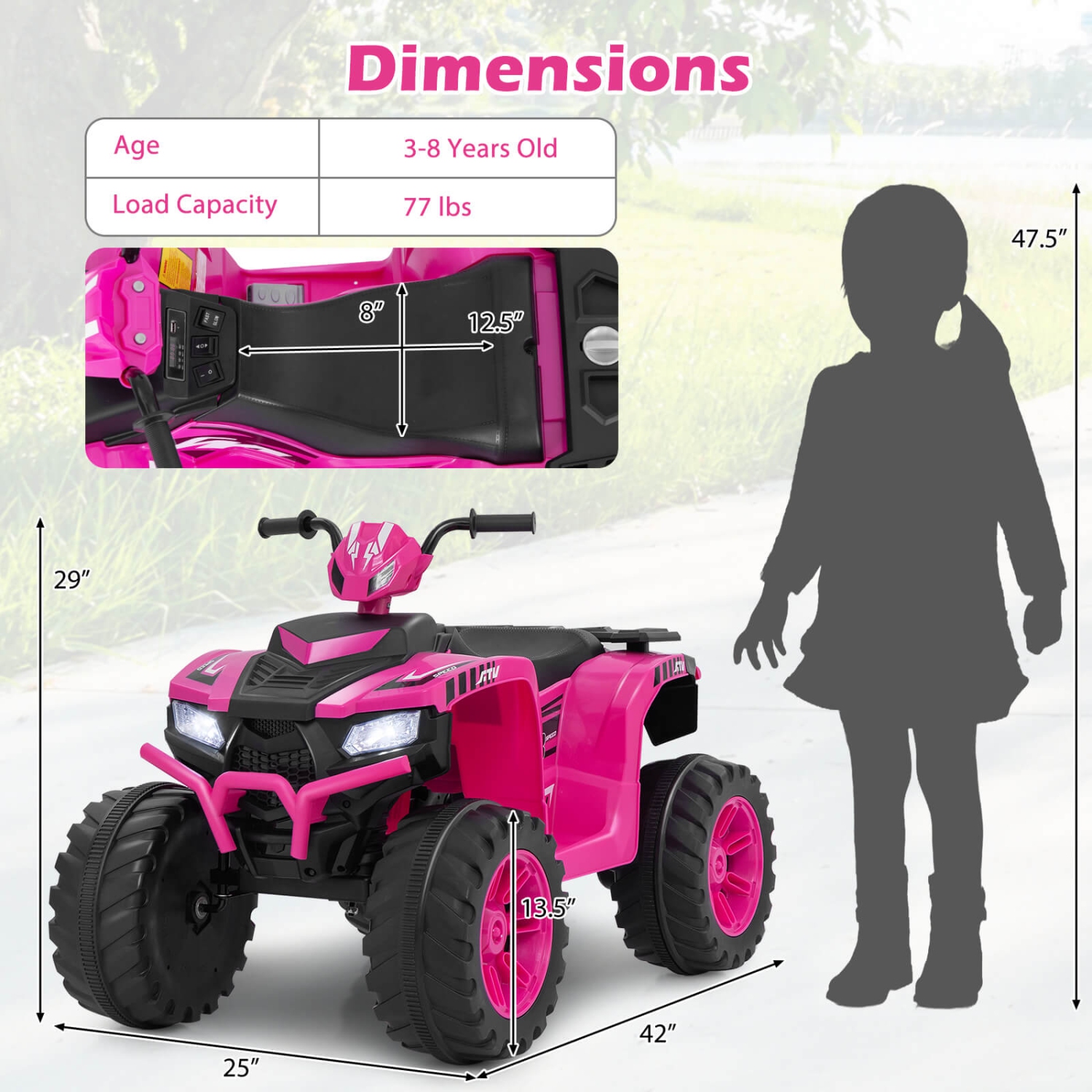 Honeyjoy 24V Kids Ride-On Electric ATV 4-Wheeler Quad Car with Wireless Connection