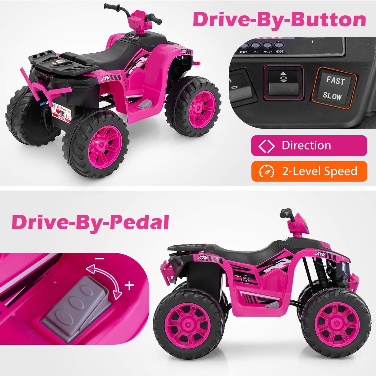 Honeyjoy 24V Kids Ride-On Electric ATV 4-Wheeler Quad Car with Wireless Connection