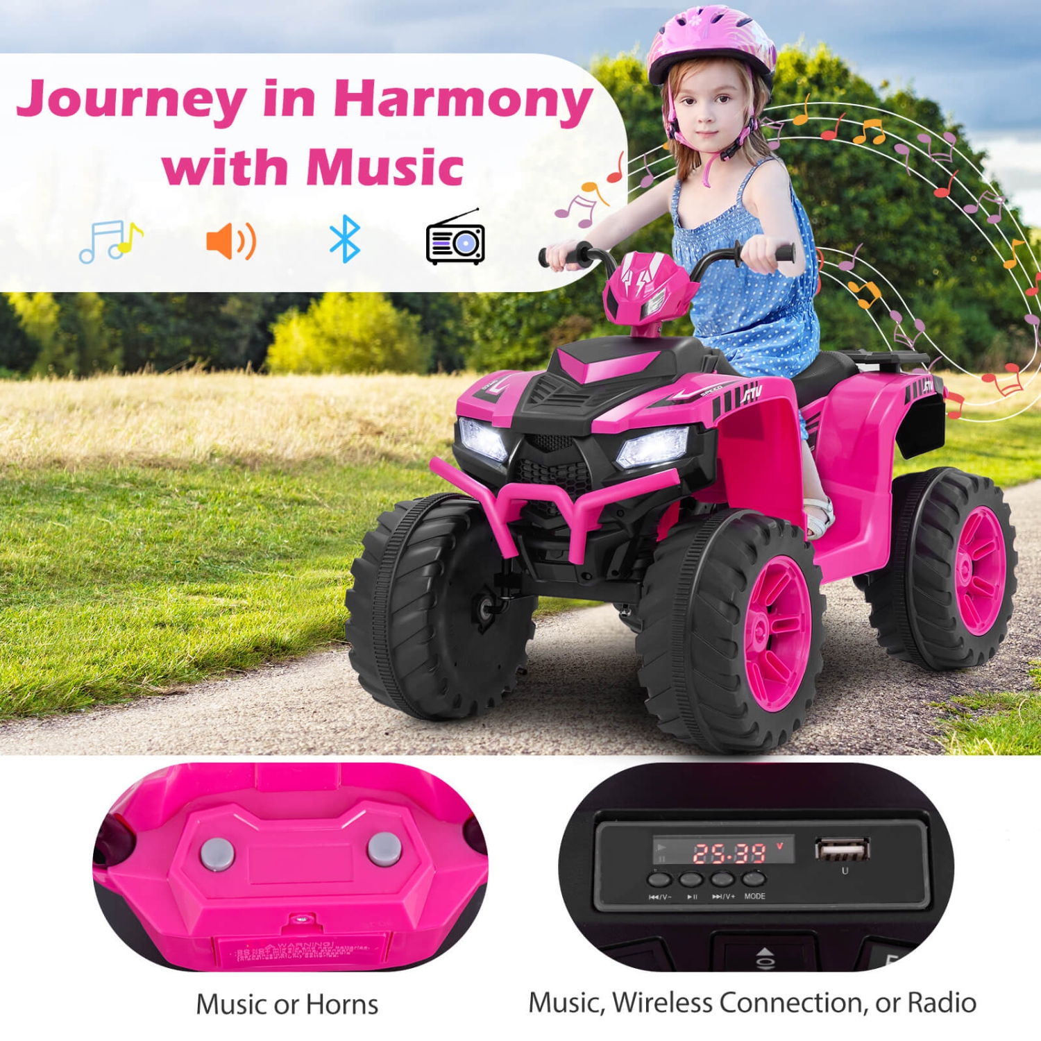 Honeyjoy 24V Kids Ride-On Electric ATV 4-Wheeler Quad Car with Wireless Connection