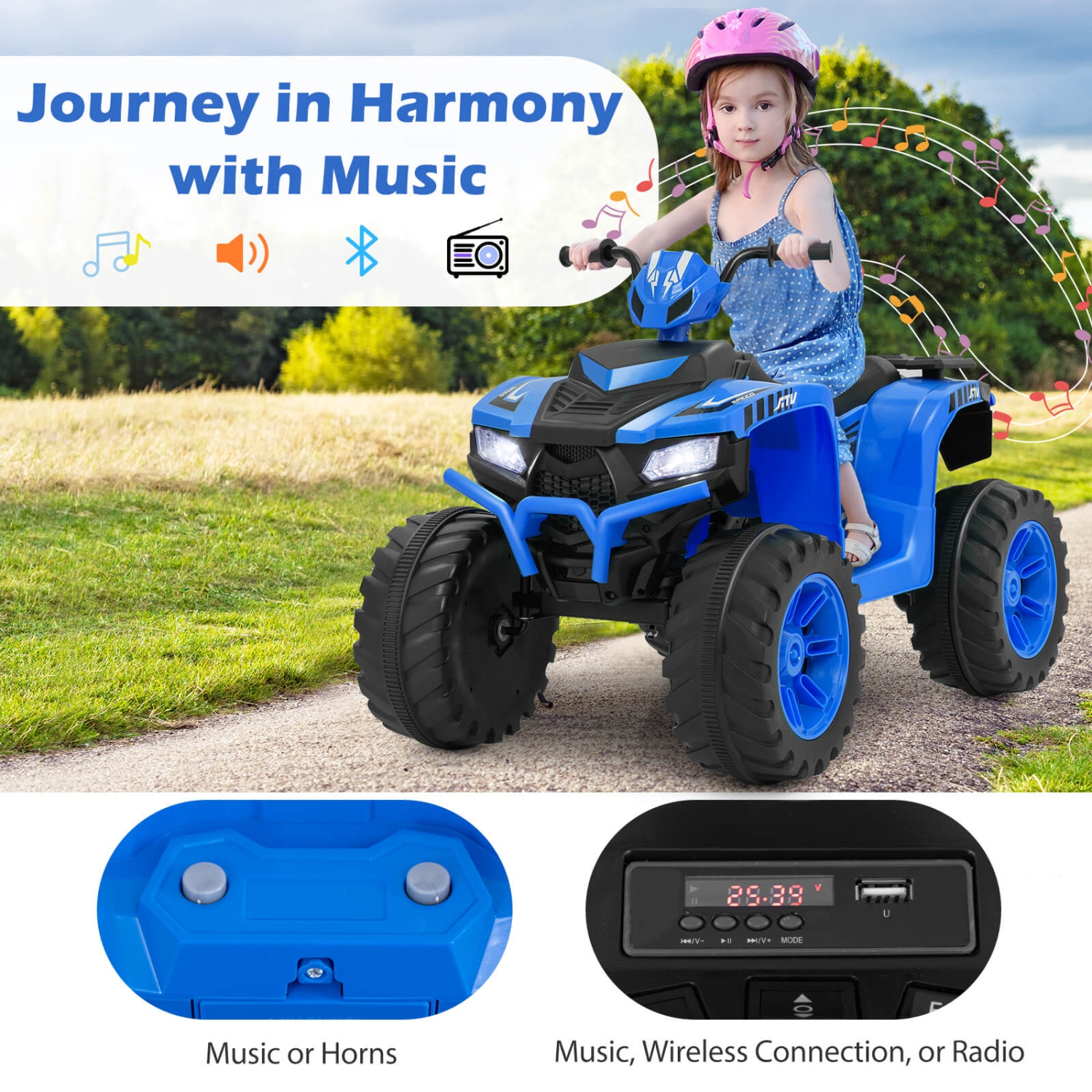 Honeyjoy 24V Kids Ride-On Electric ATV 4-Wheeler Quad Car with Wireless Connection