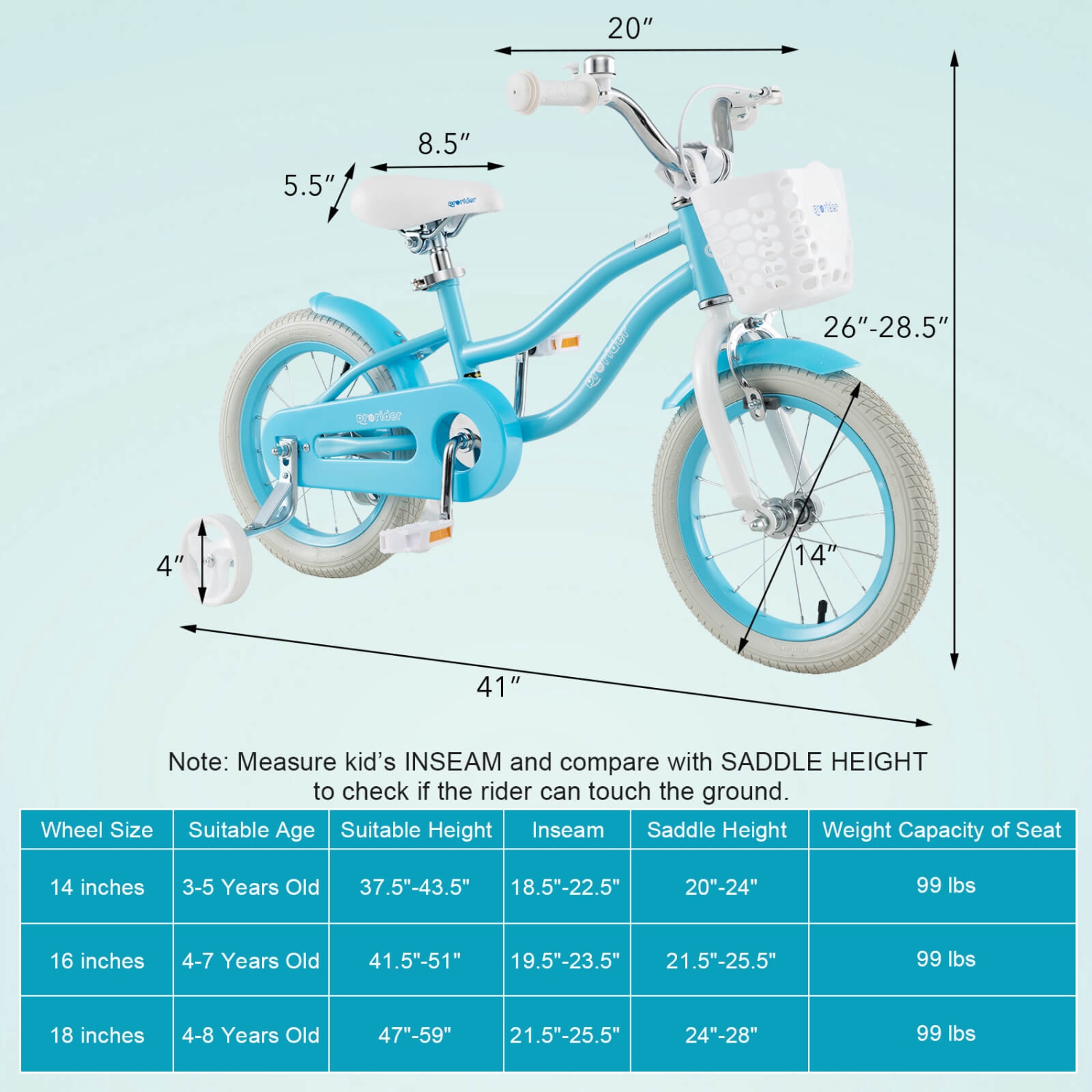 Costway 14" Kid's Bike with Removable Training Wheels & Basket for 3-5 Years Old