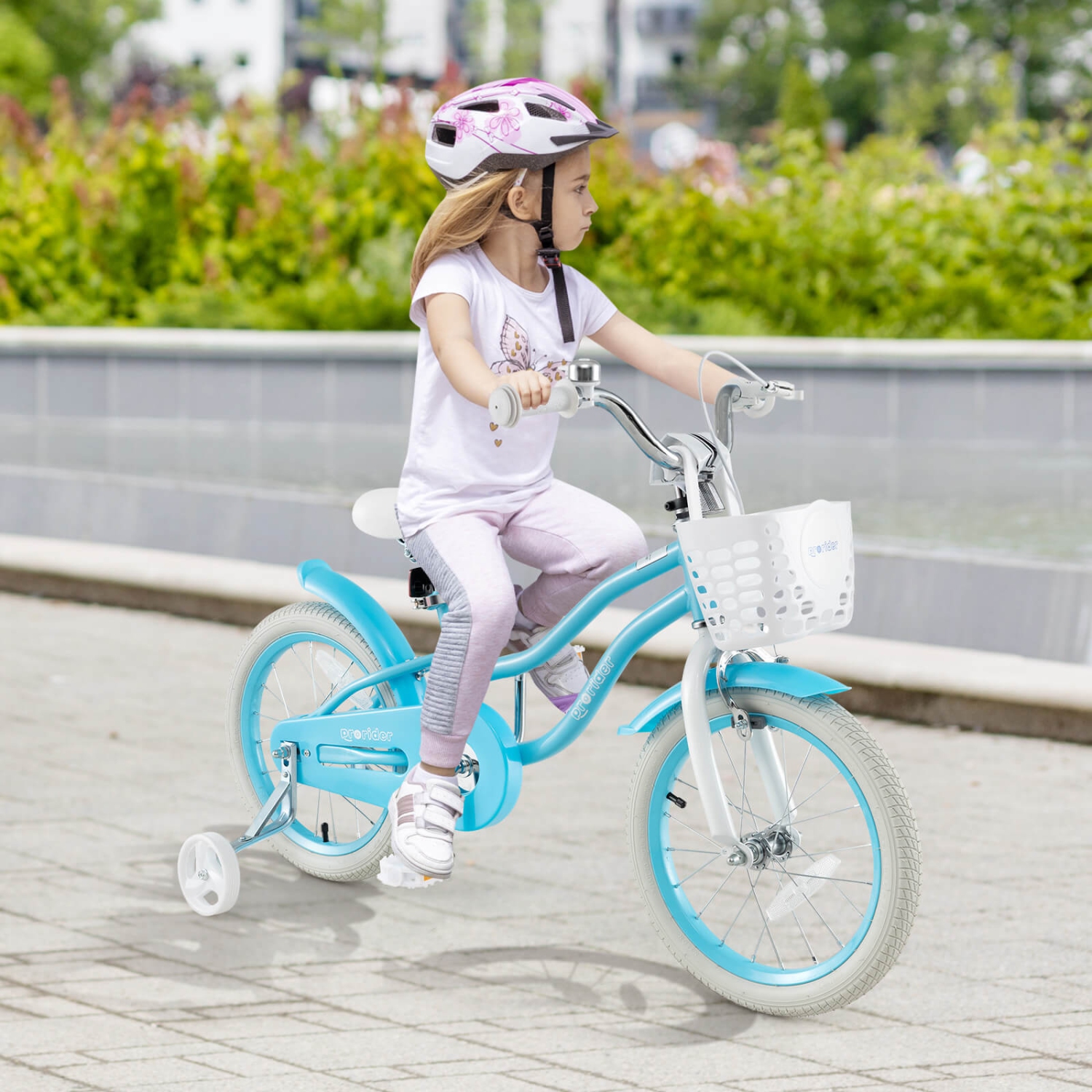 Vélo réglable pour enfant de 16&nbsp;po avec roue d'entraînement pour jeune fille de 4-7 ans de Costway