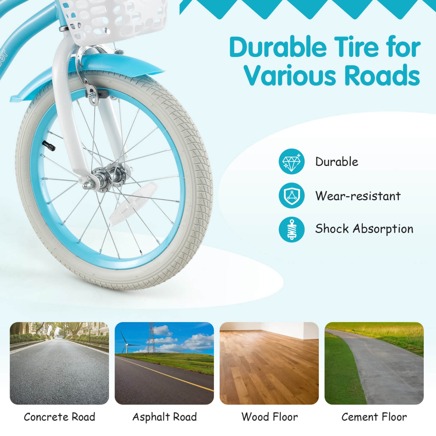 Vélo réglable pour enfant de 16&nbsp;po avec roue d'entraînement pour jeune fille de 4-7 ans de Costway