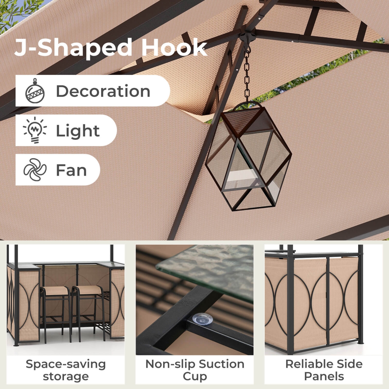 Ensemble de bar de patio 3 pièces avec table de bar en verre trempé et tablettes de rangement en métal de Costway pour le jardin