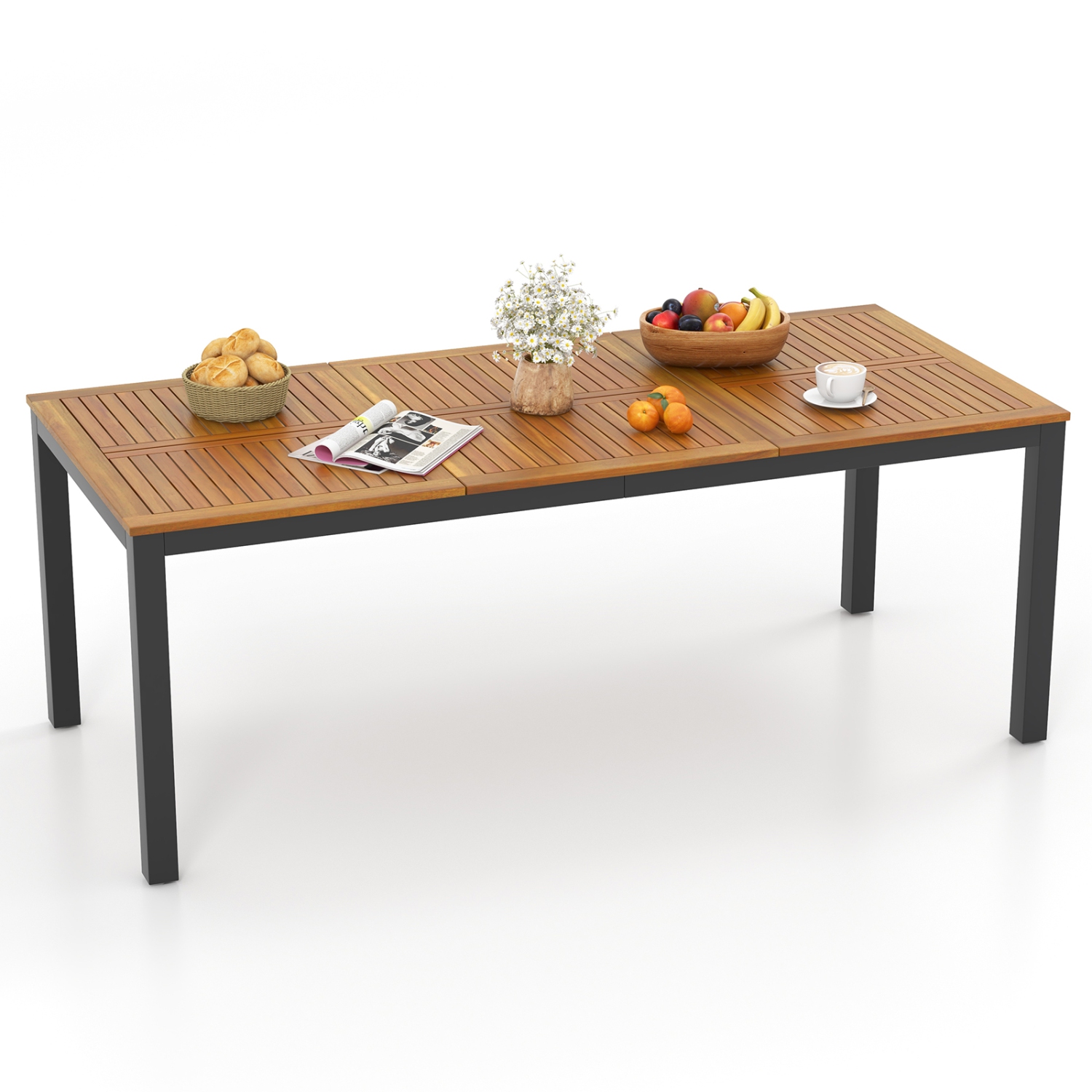 Costway 79" Acacia Wood Patio Table 8-Person Outdoor Dining Table with Umbrella Hole