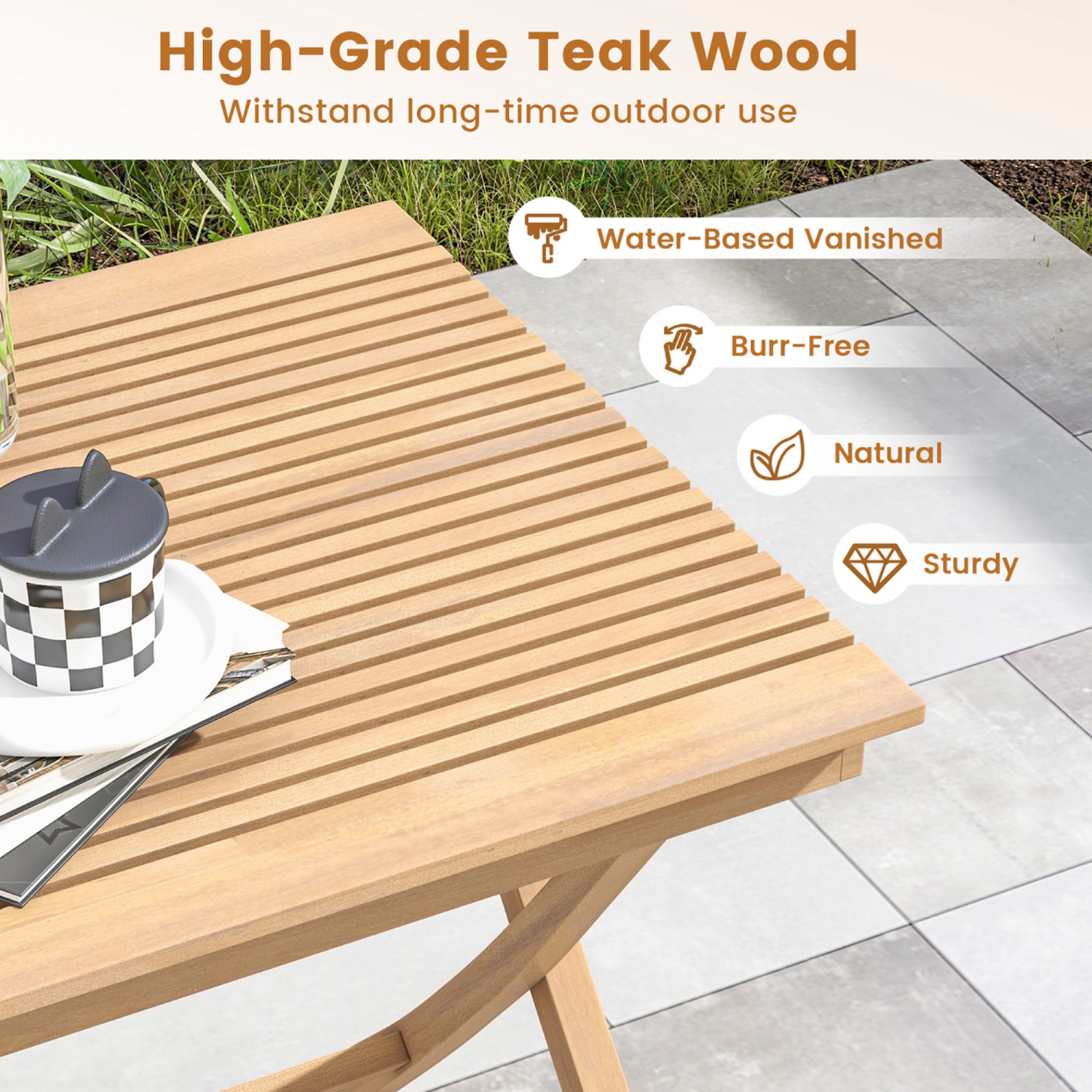 Costway 27.5" Patio Bistro Table with Slatted Tabletop Indonesia Teak Wood & Thickened Top