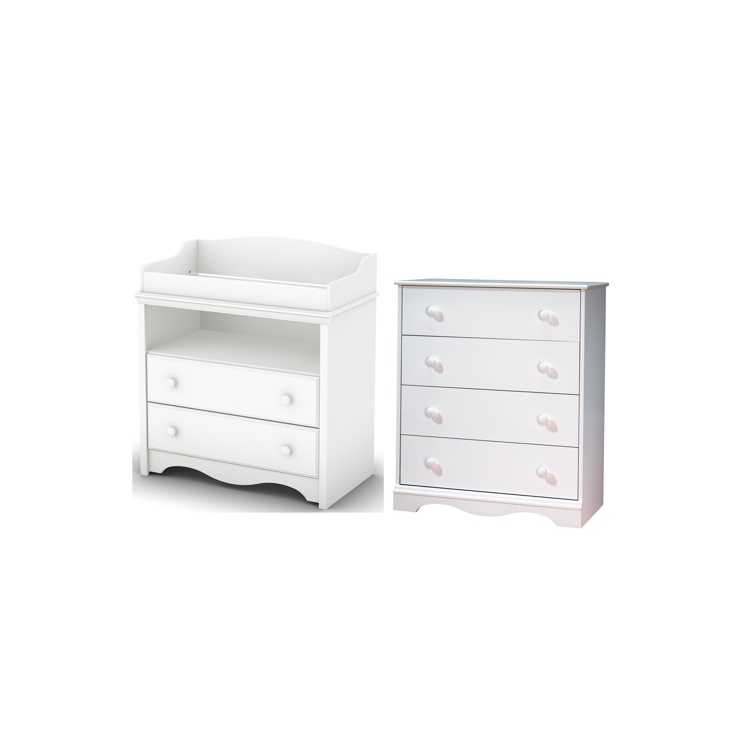 South Shore Heavenly Changing Table and 4 Drawer Chest Set in White