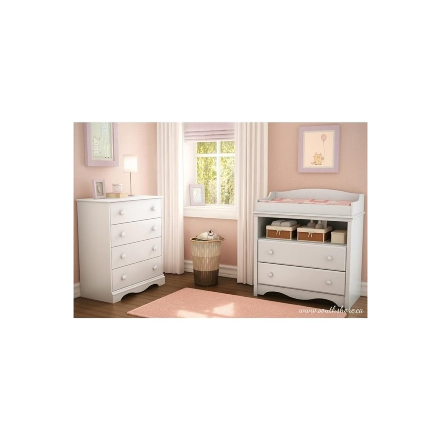 South Shore Heavenly Changing Table and 4 Drawer Chest Set in White