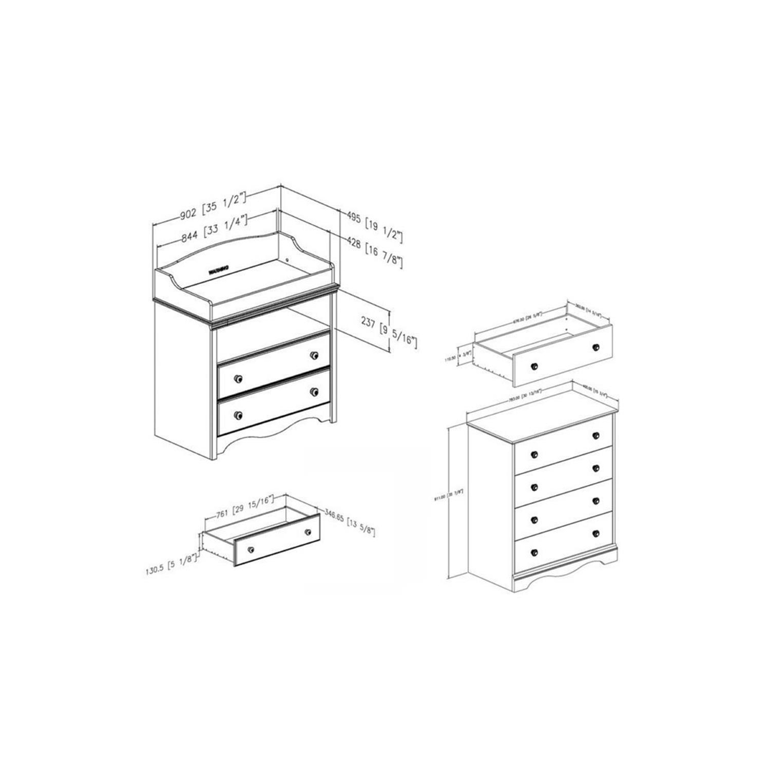 South Shore Heavenly Changing Table and 4 Drawer Chest Set in White
