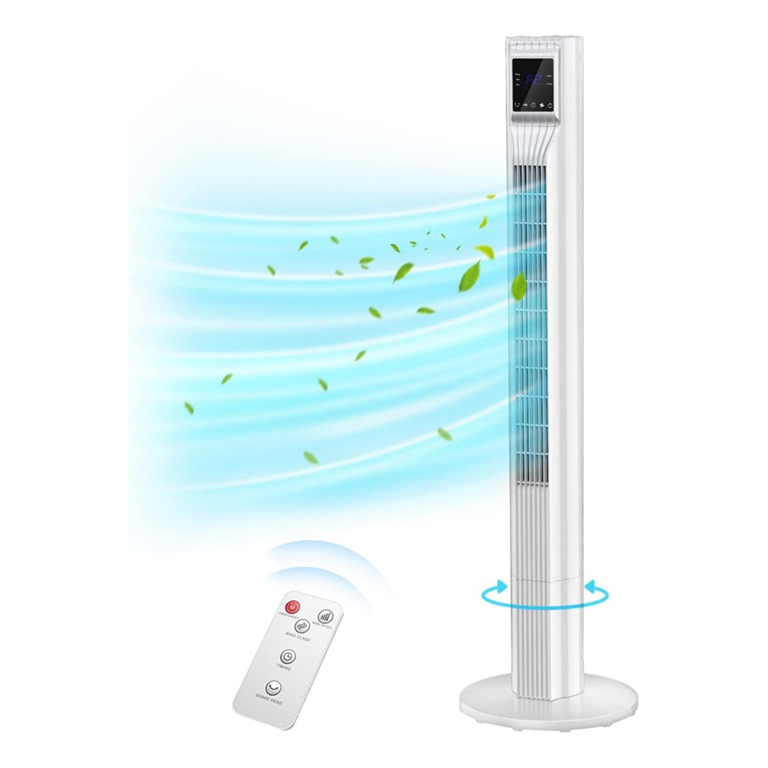 Trustech 36 po Ventilateur vertical oscillant à 3 vitesses et 3 modes avec télécommande, minuterie de 7,5 heures, économie d'espace en blanc