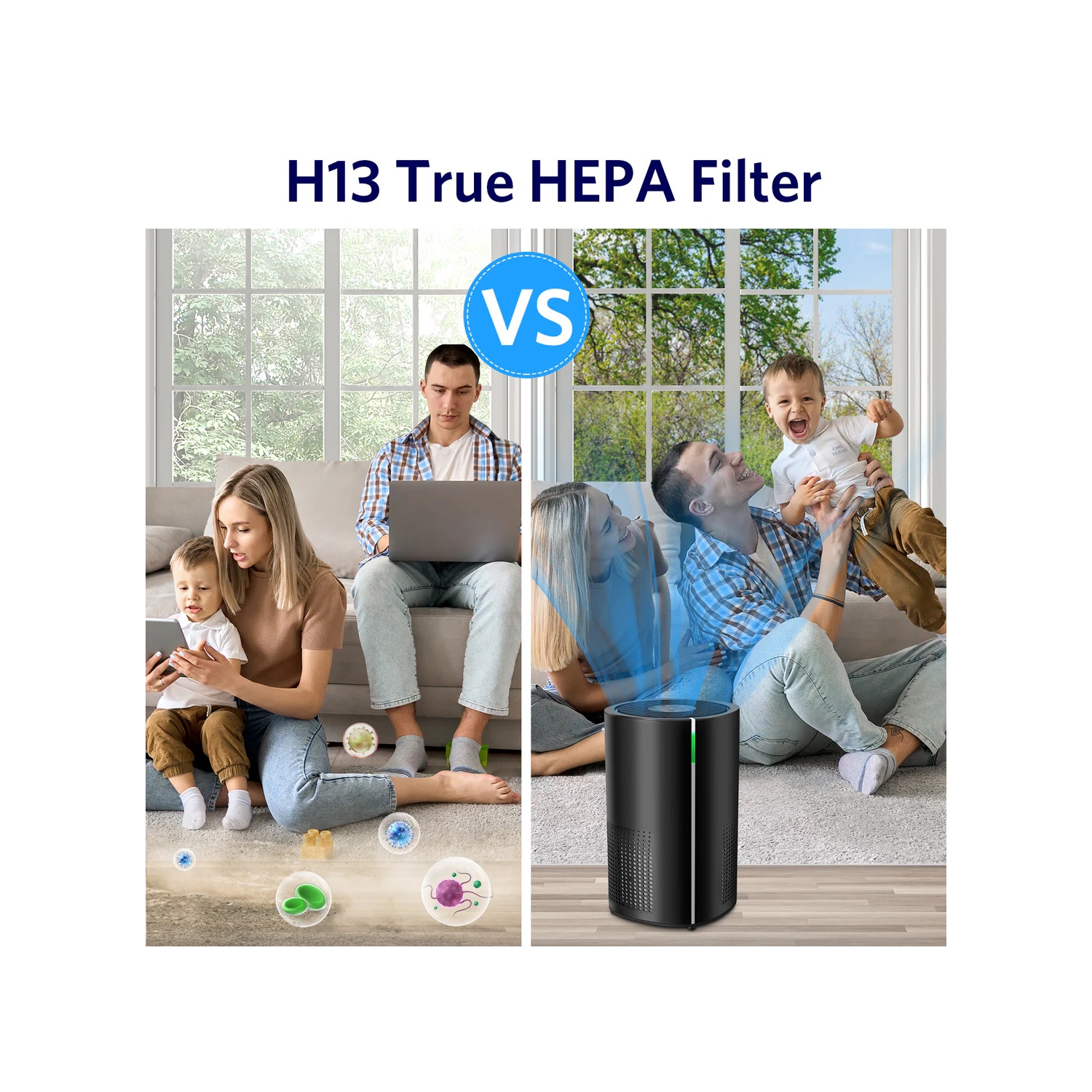 Purificateur d'air Air Choice Home 1485 pi2, H13 True HEPA, 99,97 % de propreté, poussière, fumée et éliminateur d'odeurs en noir