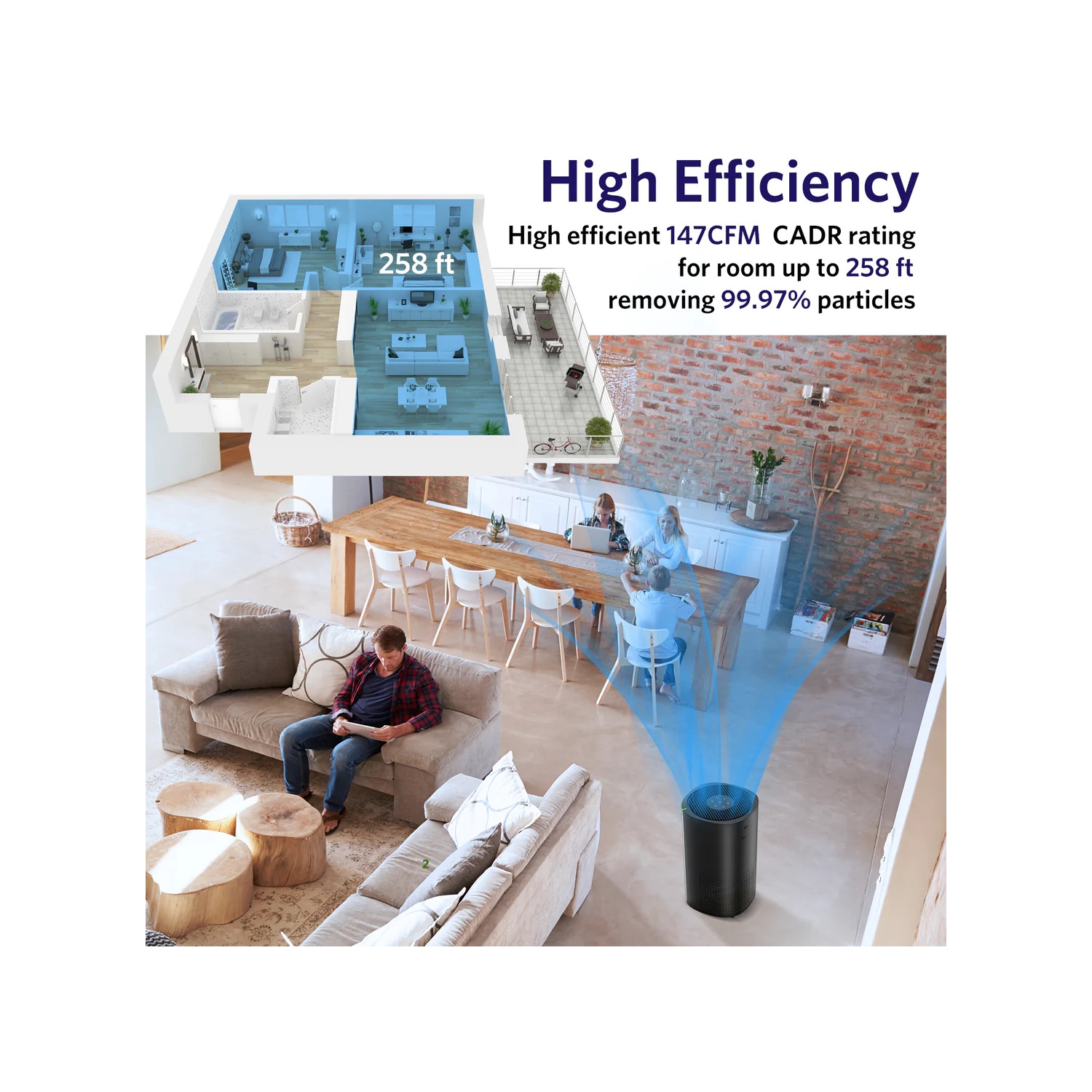 Purificateur d'air Air Choice Home 1485 pi2, H13 True HEPA, 99,97 % de propreté, poussière, fumée et éliminateur d'odeurs en noir