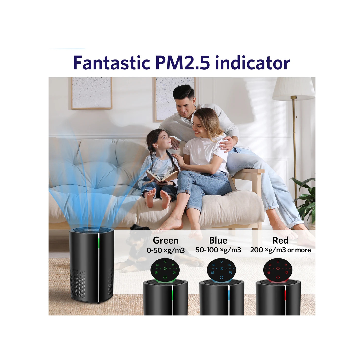 Purificateur d'air Air Choice Home 1485 pi2, H13 True HEPA, 99,97 % de propreté, poussière, fumée et éliminateur d'odeurs en noir