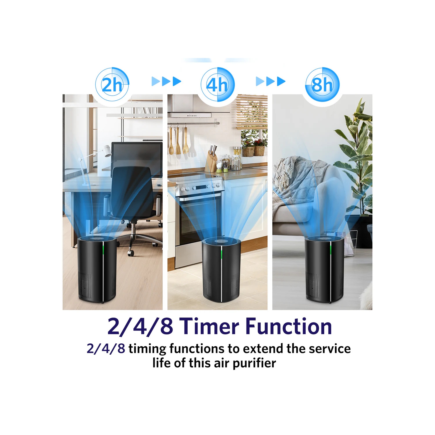 Purificateur d'air Air Choice Home 1485 pi2, H13 True HEPA, 99,97 % de propreté, poussière, fumée et éliminateur d'odeurs en noir