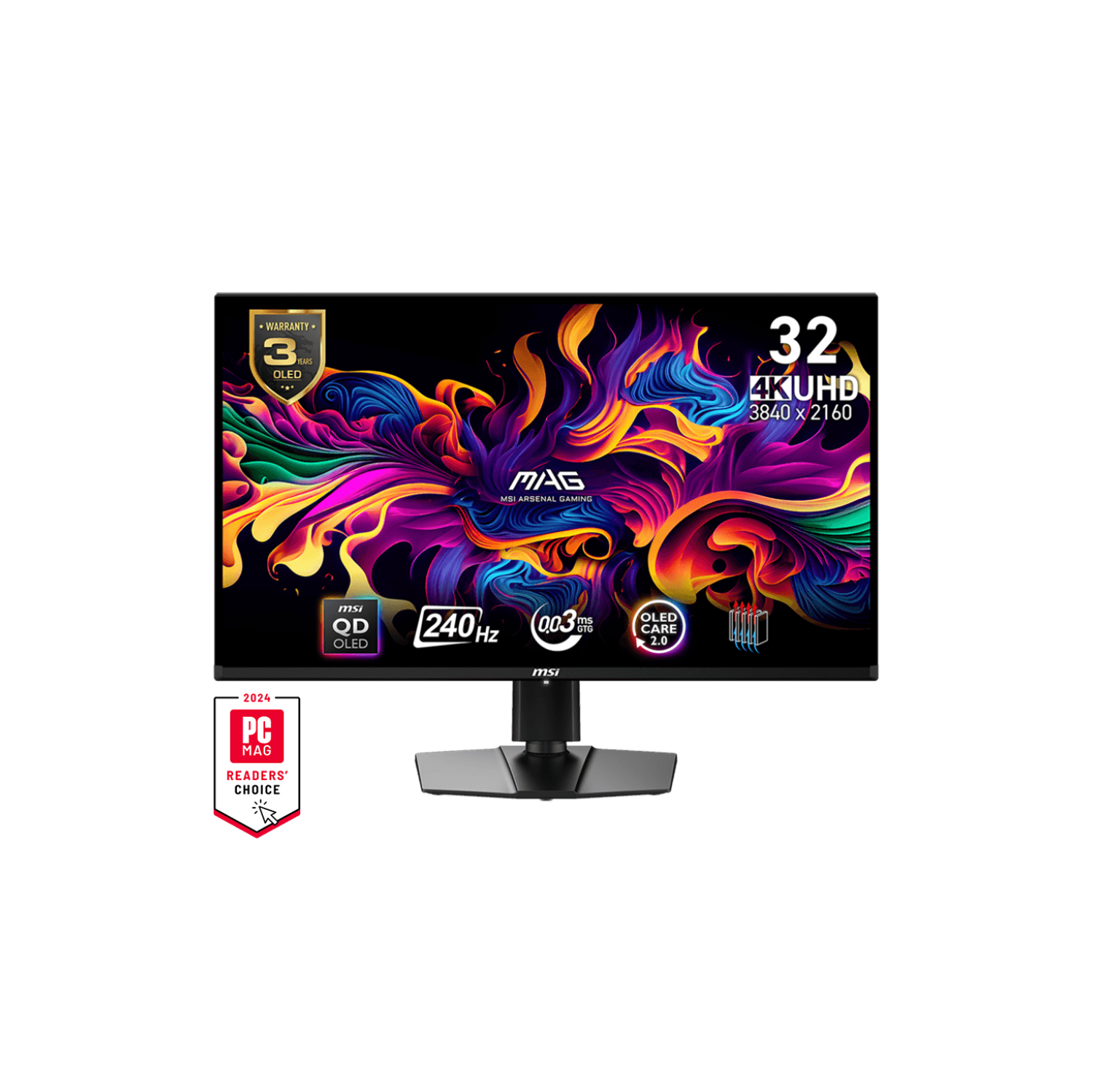 MSI 32" 3840 x 2160 (UHD) 165Hz 0.03ms (GTG) QD-OLED Gaming Monitor Tilt Swivel Height adjustable USB Type-C x1 (DP Alternative) (MAG 321UP QD-OLED)