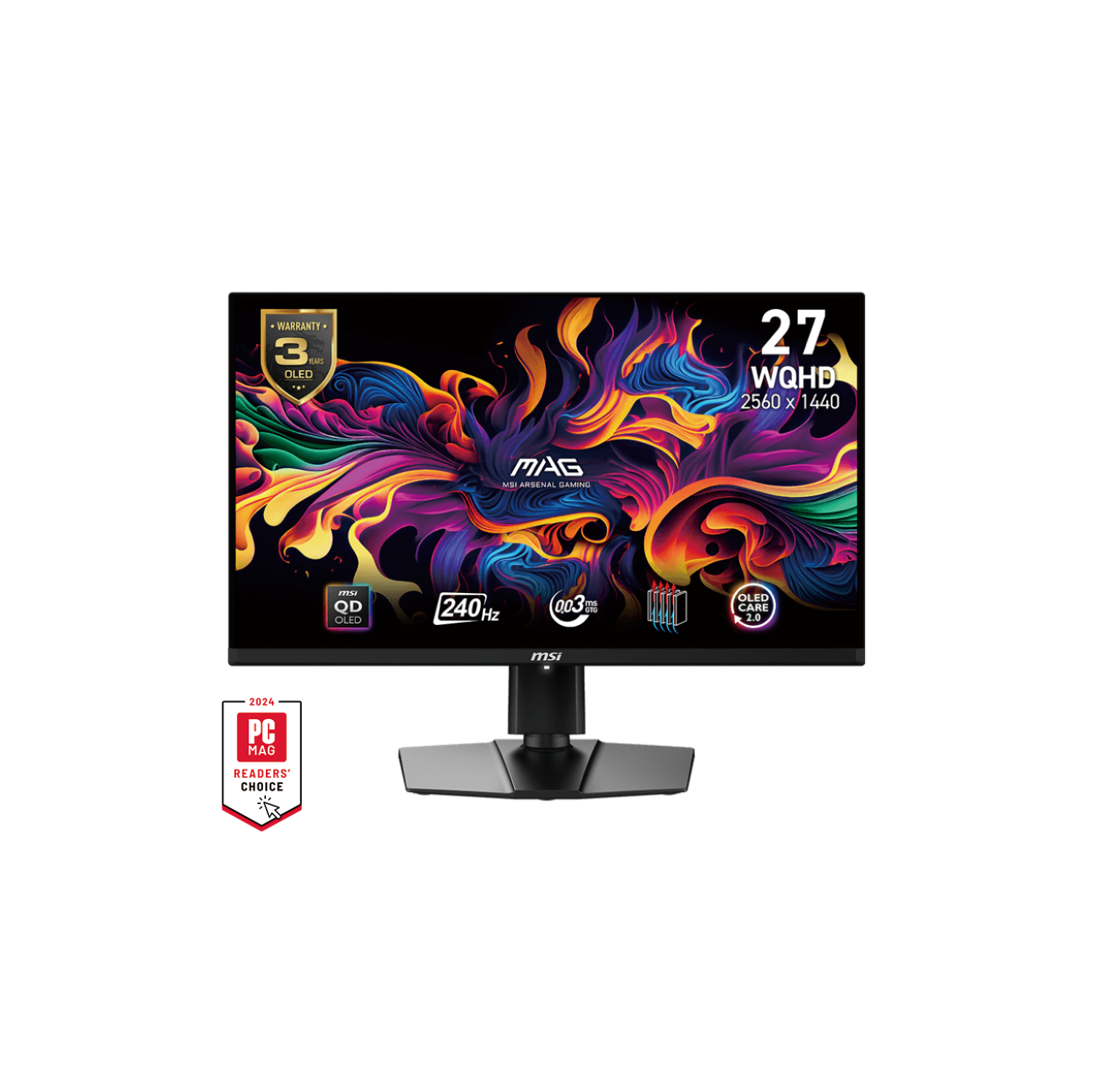 MSI 27" 2560 x 1440 (QHD) 240Hz 0.03ms (GTG) QD-OLED Gaming Monitor Tilt Swivel Height adjustable USB Type-C x1 (DP Alternative) (MAG 271QPX QD-OLED E2)