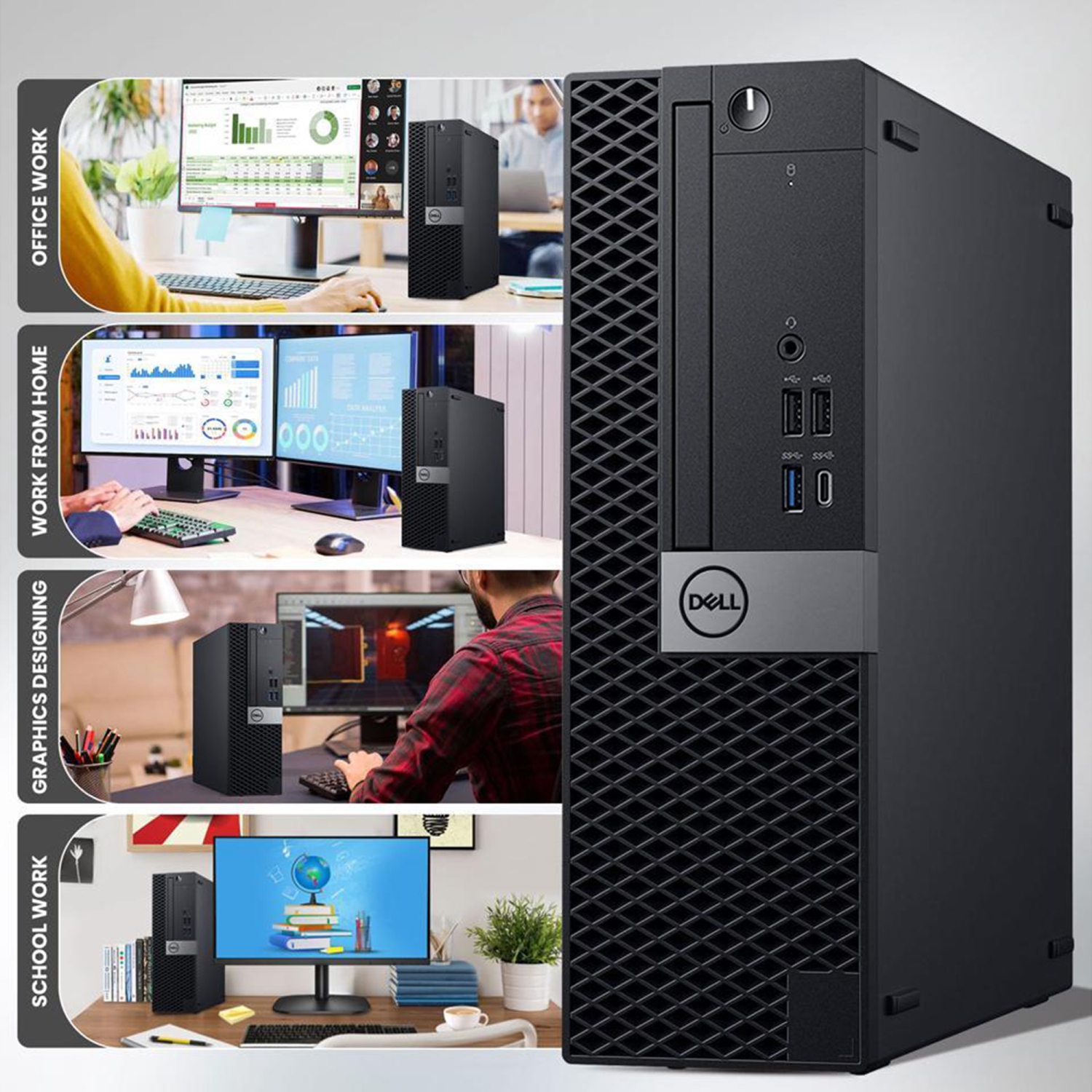 Refurbished - Dell Desktop PC OptiPlex SFF Professional Computer, Intel i5 Hexa-Core Processor, 8GB DDR4 RAM, 512GB SSD, Windows 11 Pro, Wireless