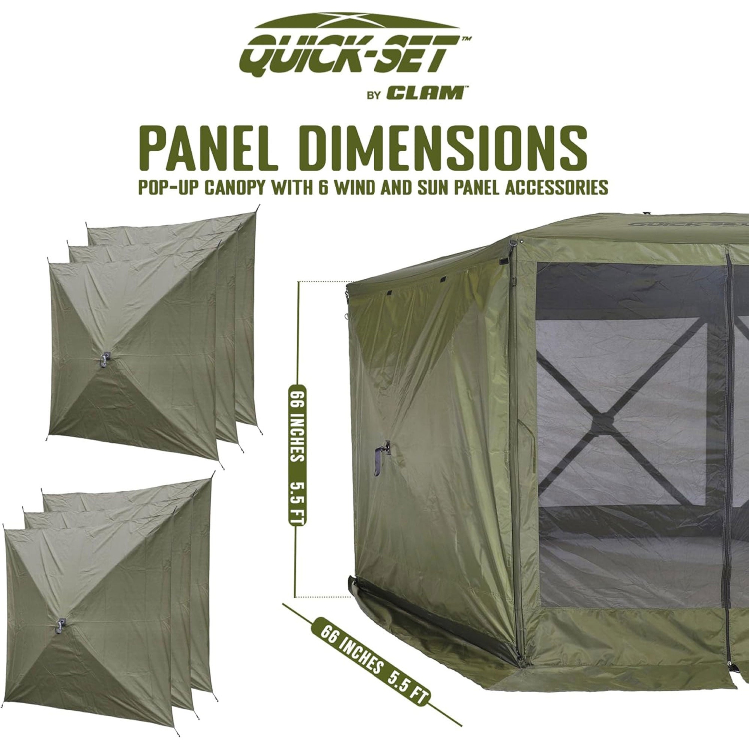 Clam Quick-Set Screen Hub Tent Wind & Sun Panels, Accessory Only, Green