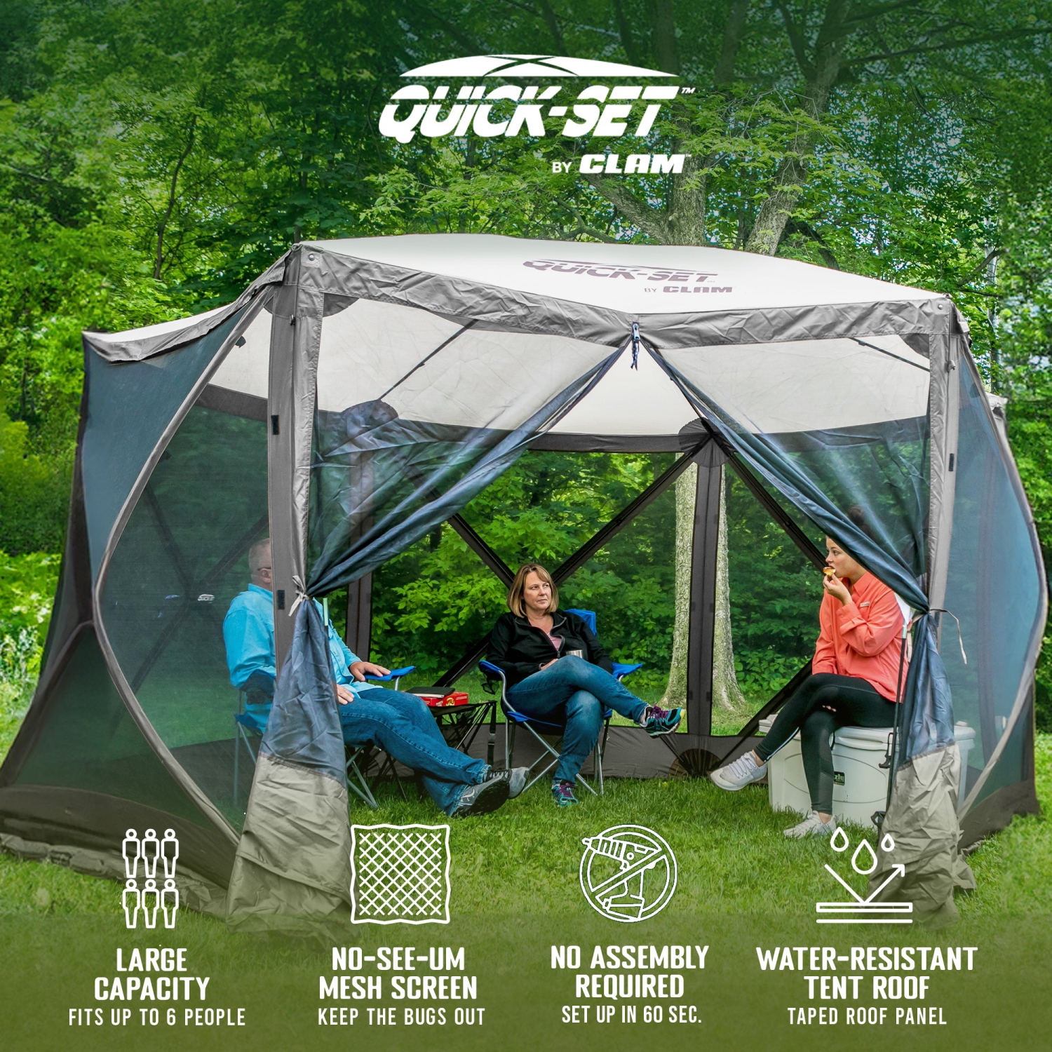 Abri de camping portatif d'extérieur de 11,5 x 11,5 pi Escape de CLAM-Set, gris