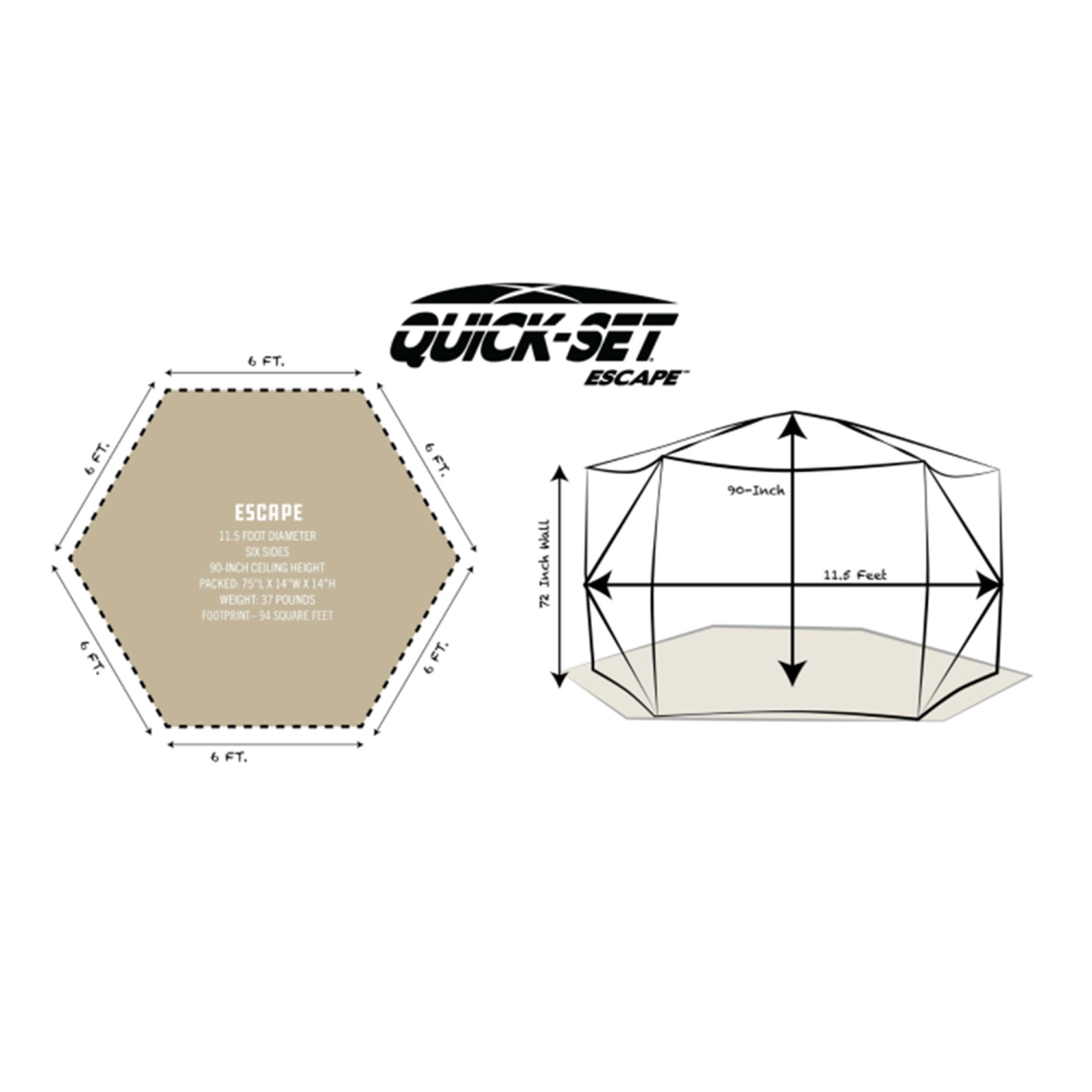 Abri de camping portatif d'extérieur de 11,5 x 11,5 pi Escape de CLAM-Set, gris