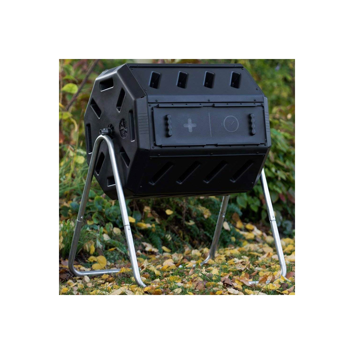 FCMP Outdoor 37 Gallon Elevated Dual Chamber Tumbling Garden Compost Bin(2 Pack)