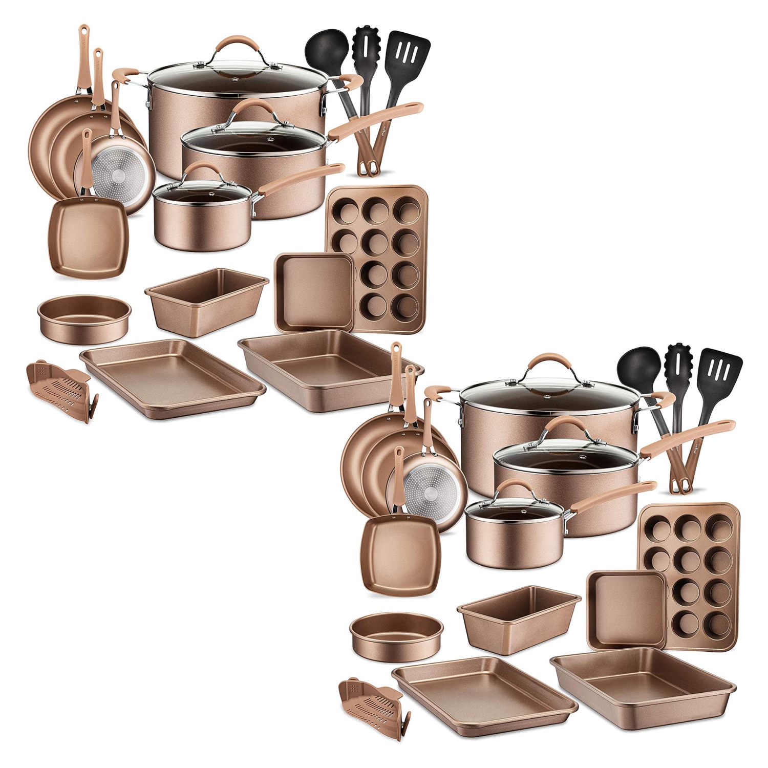 NutriChef 20 Piece Nonstick Kitchen Cookware Pots & Pans Set, Bronze
