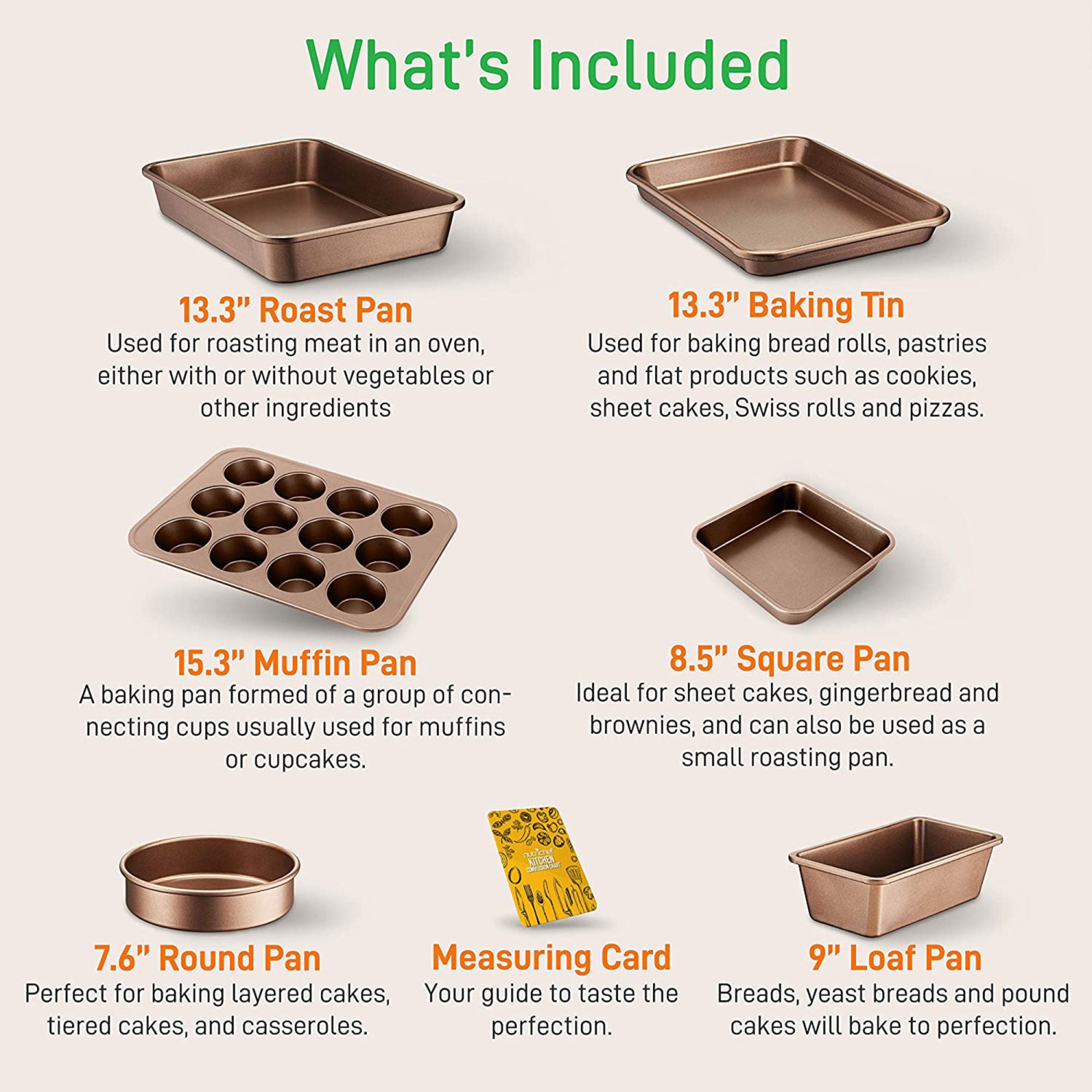 NutriChef 20 Piece Nonstick Kitchen Cookware Pots & Pans Set, Bronze