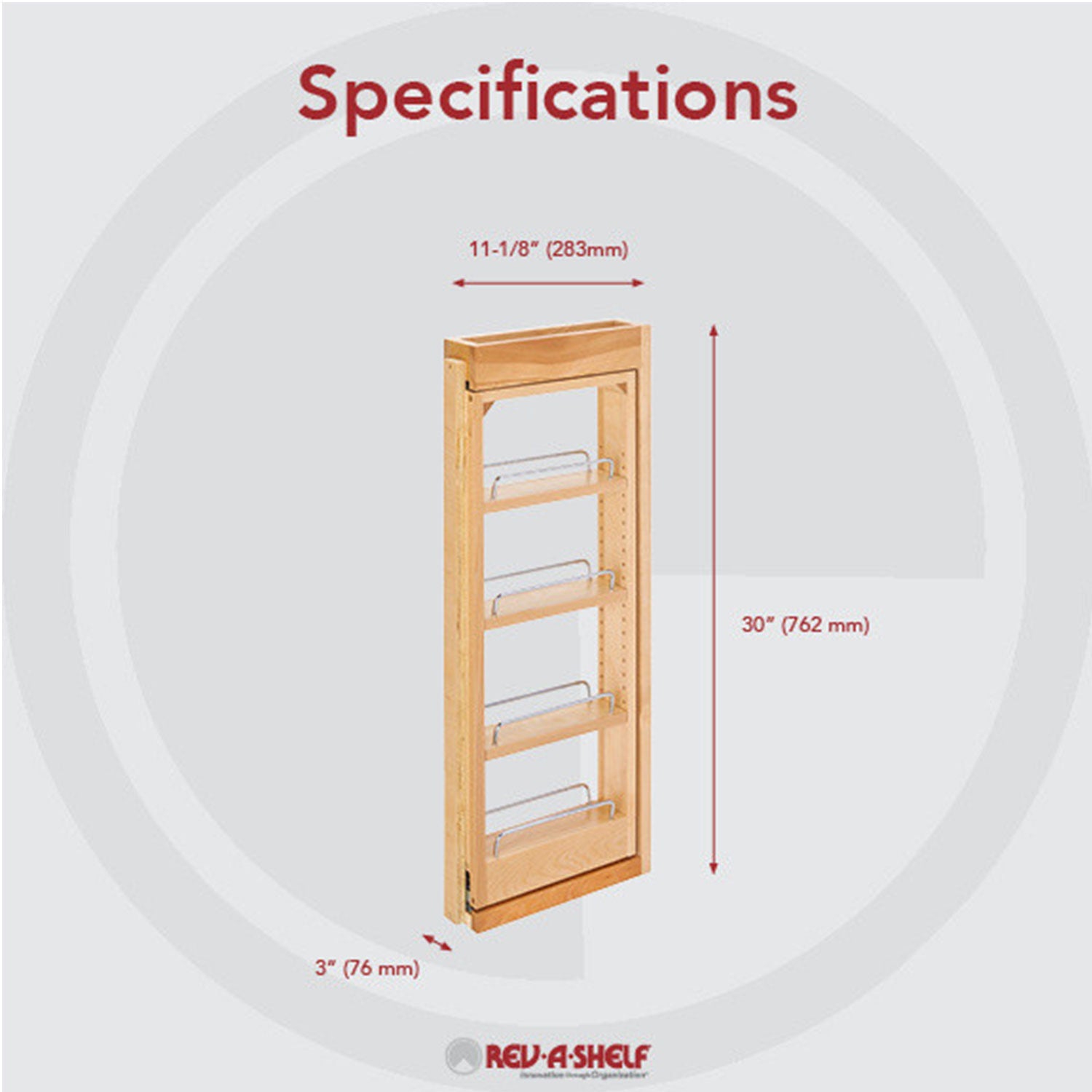 Rév-A-Shelf – Affiche de remplissage murale escamotable entre étagère d'armoire, 3 x 30&nbsp;po, 432-WF-3C