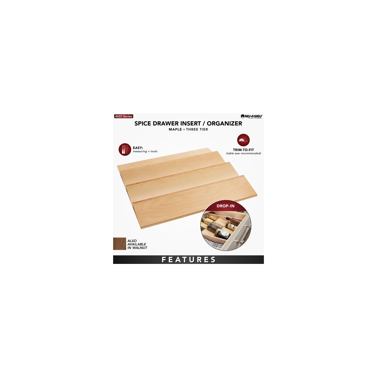 Rev-A-Shelf 22 Inch Kitchen Drawer Organizer Insert Spice Rack 3-Tier, 4SDI-24