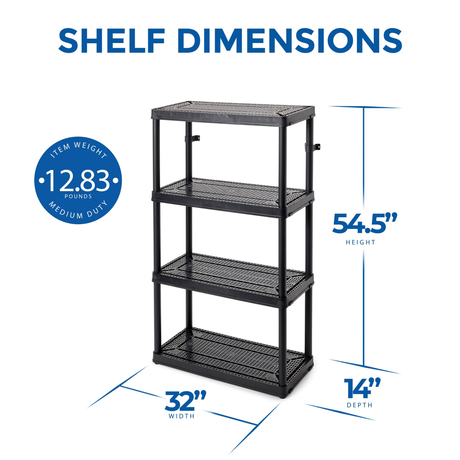 Gracious Living 4 Shelf Fixed Height Medium Duty Storage Unit, Black