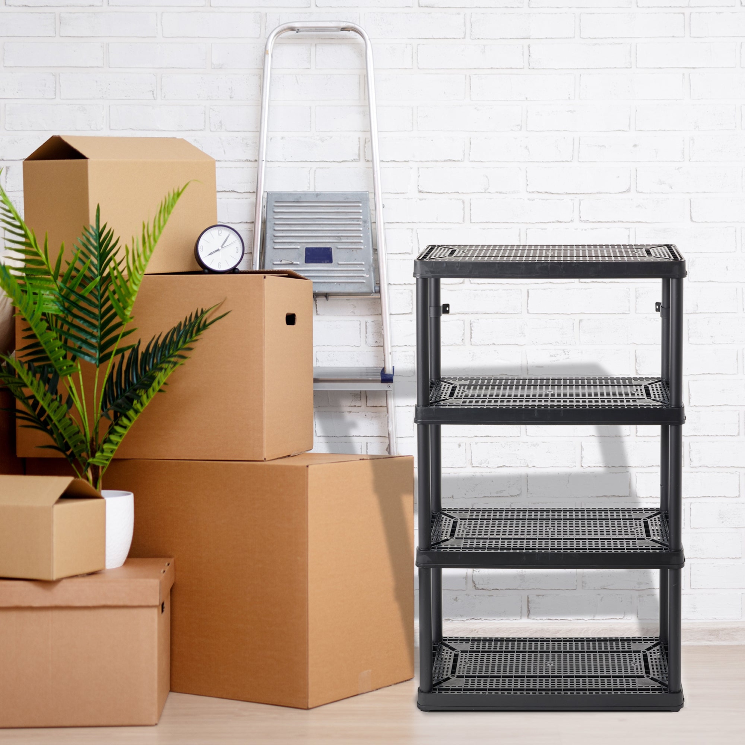 Gracious Living 4 Shelf Fixed Height Medium Duty Storage Unit, Black