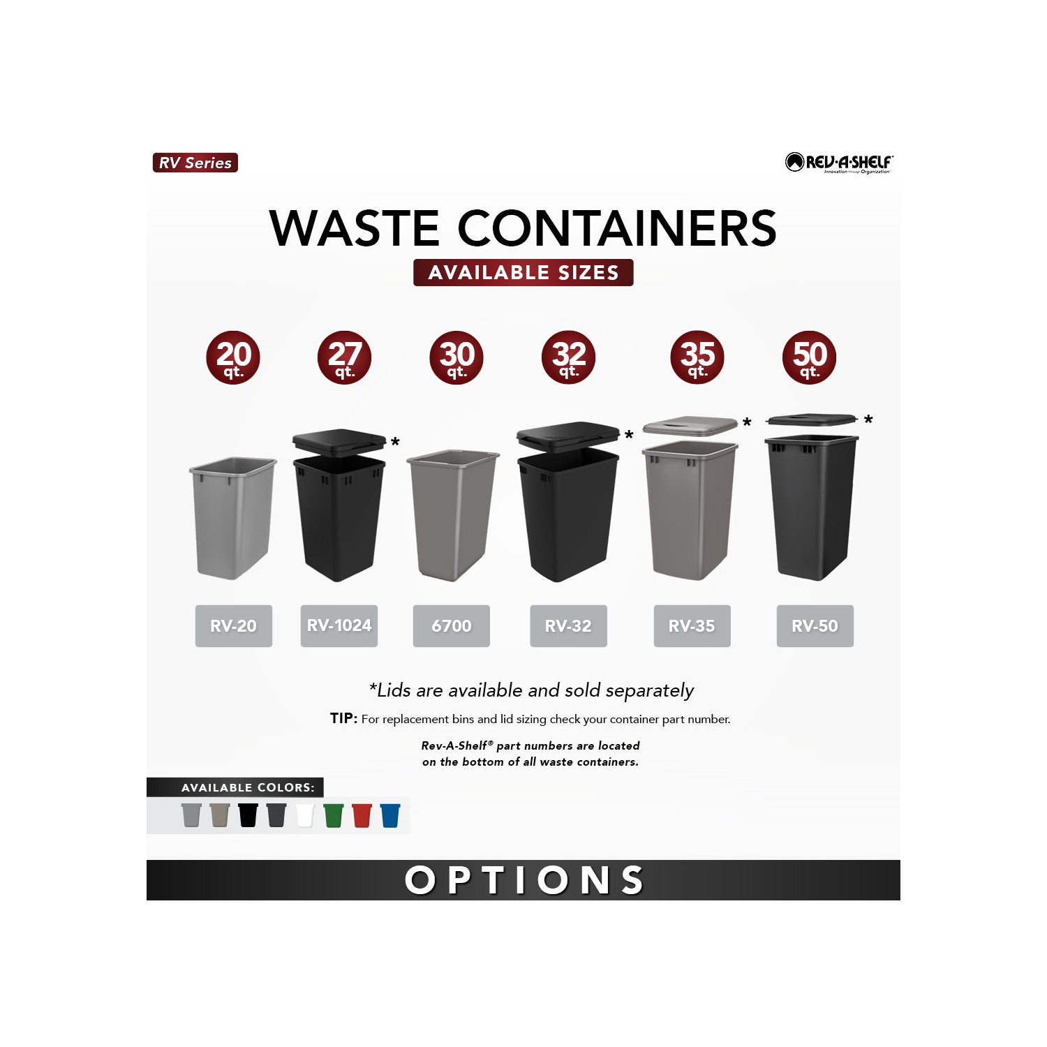 Rev-A-Shelf Polymer Replacement 35 qt. Trash Bin, Silver, 2 Pack, RV-35-17-2