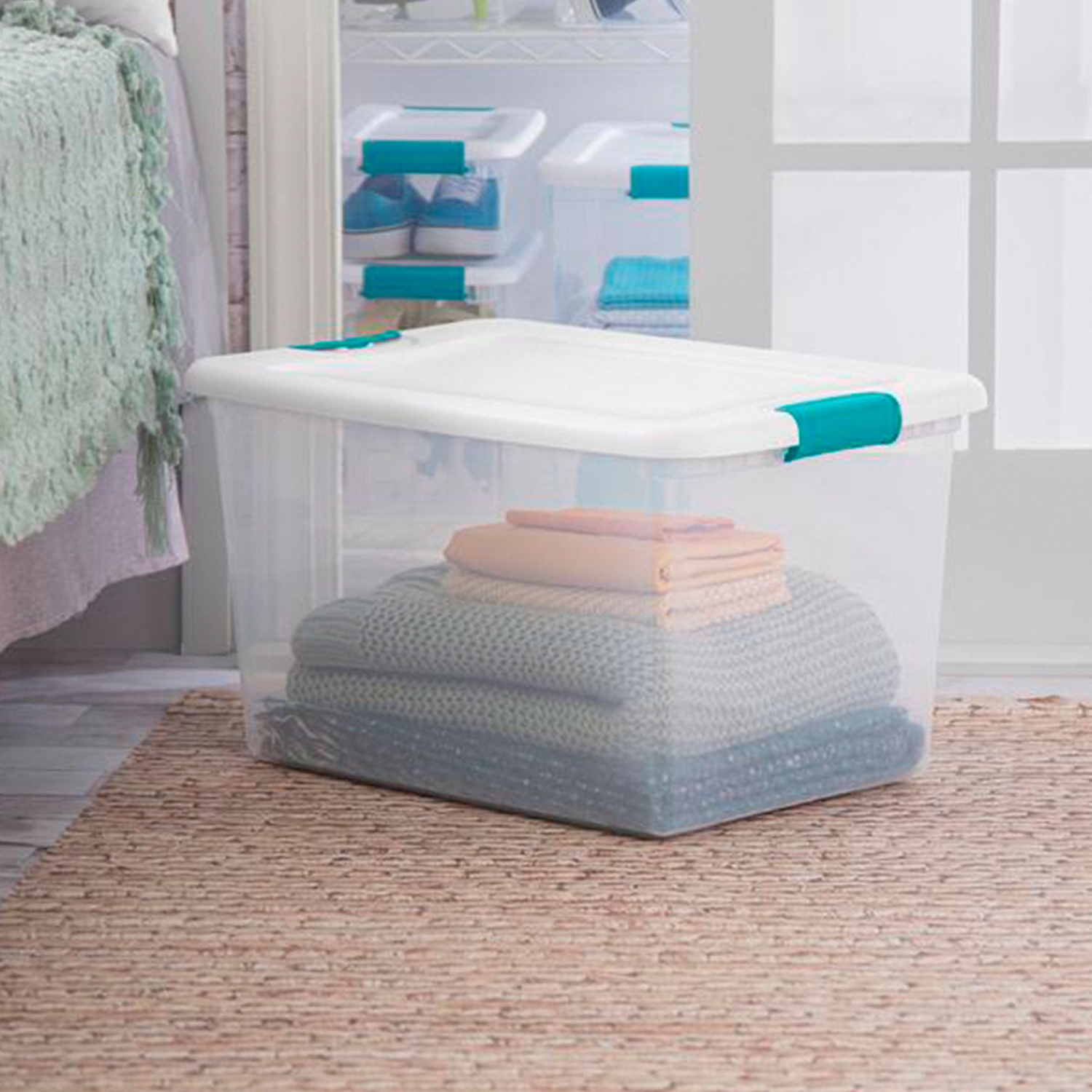 Sterilite 64 Quart Latching Storage Tote Box + Deep Clip Box (4 Pack)