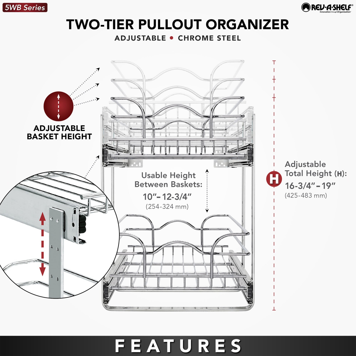 Rev-A-Shelf Kitchen Cabinet Pull Out Shelf Organizer, 12 x 22 In, 5WB2-1222CR-1