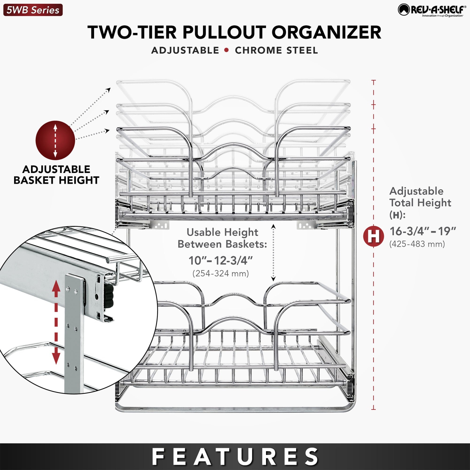 Meuble de rangement à tablette coulissante Rev-A-Shelf, 15 x 22 po, 5WB2-1522CR-1