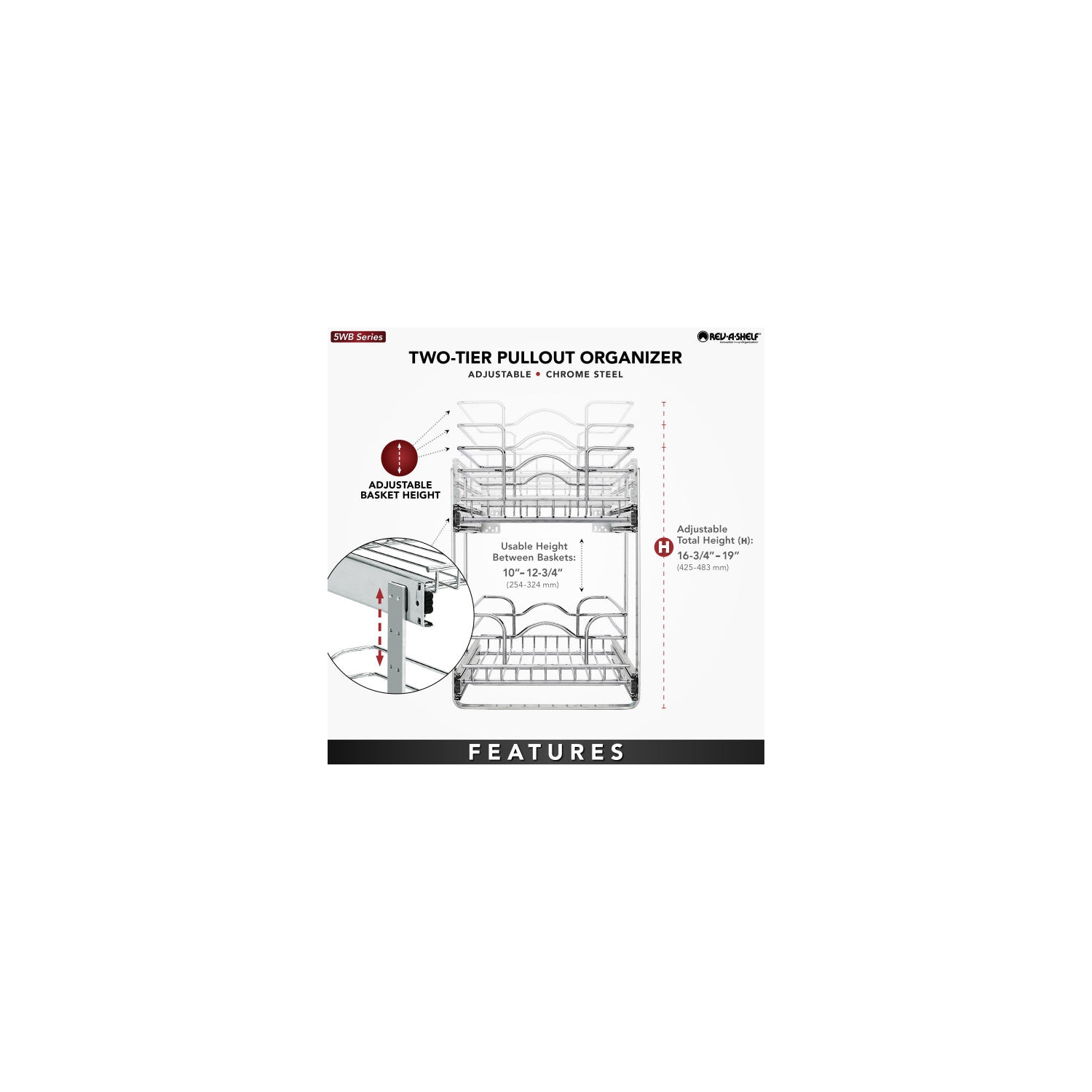 Rev-A-Shelf Kitchen Cabinet Pull Out Shelf Organizer, 12 x 18 In, 5WB2-1218CR-1