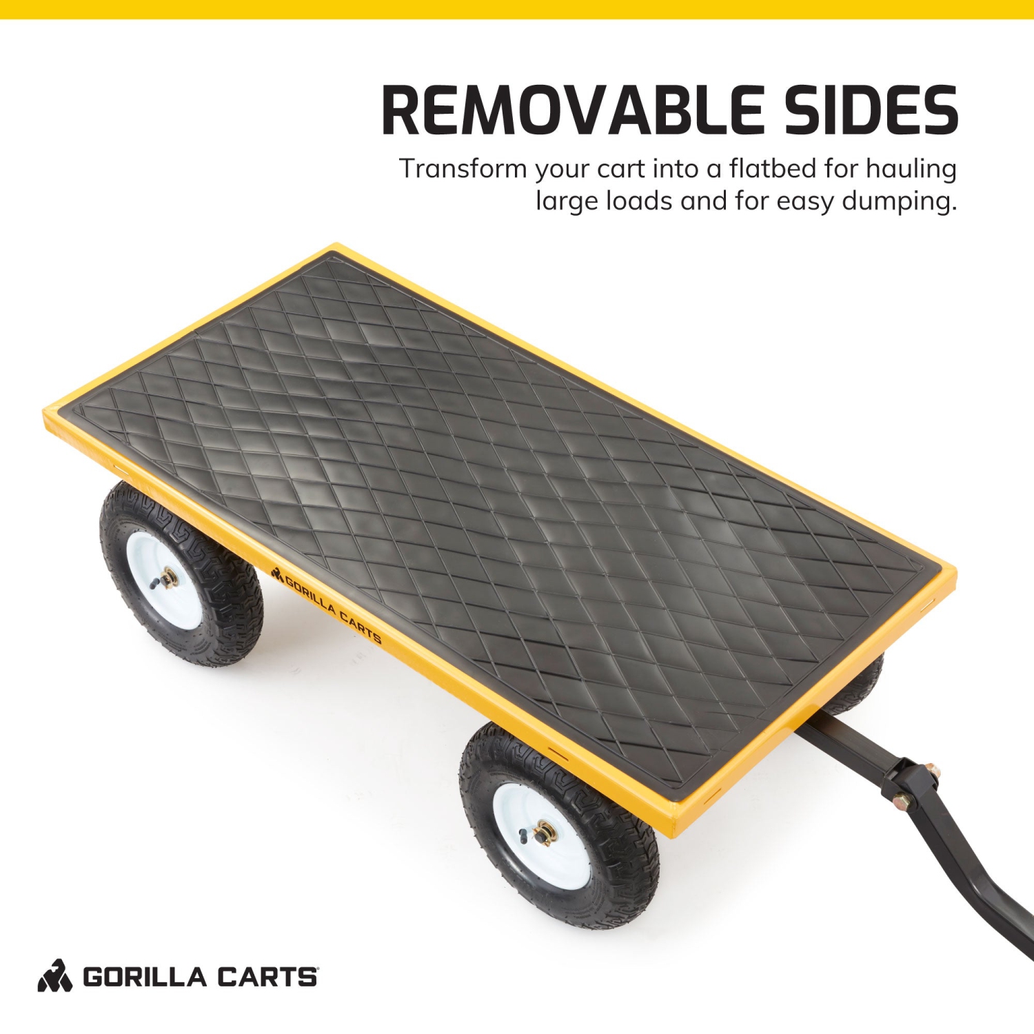 Chariot utilitaire en acier Gorilla, chariot de jardin de 7 pi3 avec côtés amovibles, jaune