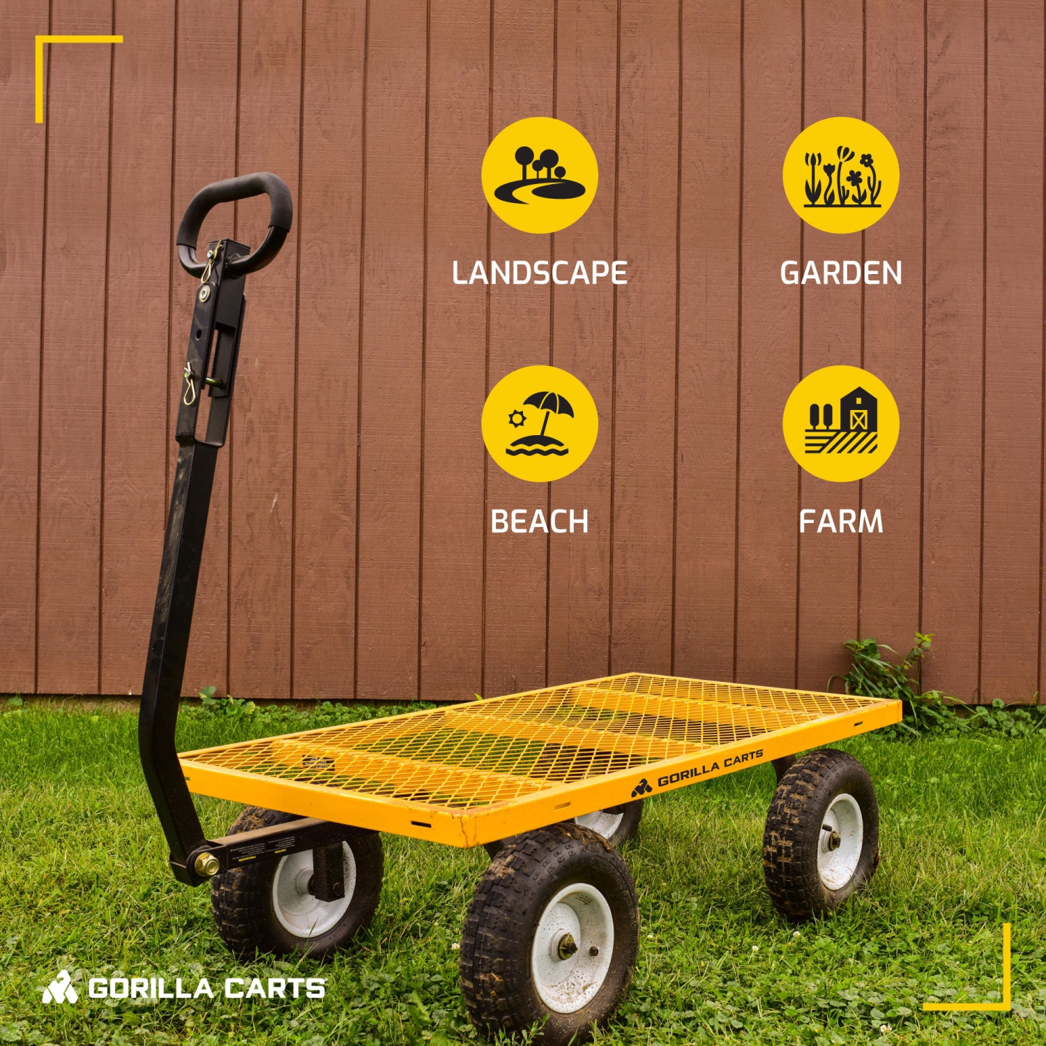 Chariot utilitaire en acier Gorilla, chariot de jardin de 7 pi3 avec côtés amovibles, jaune
