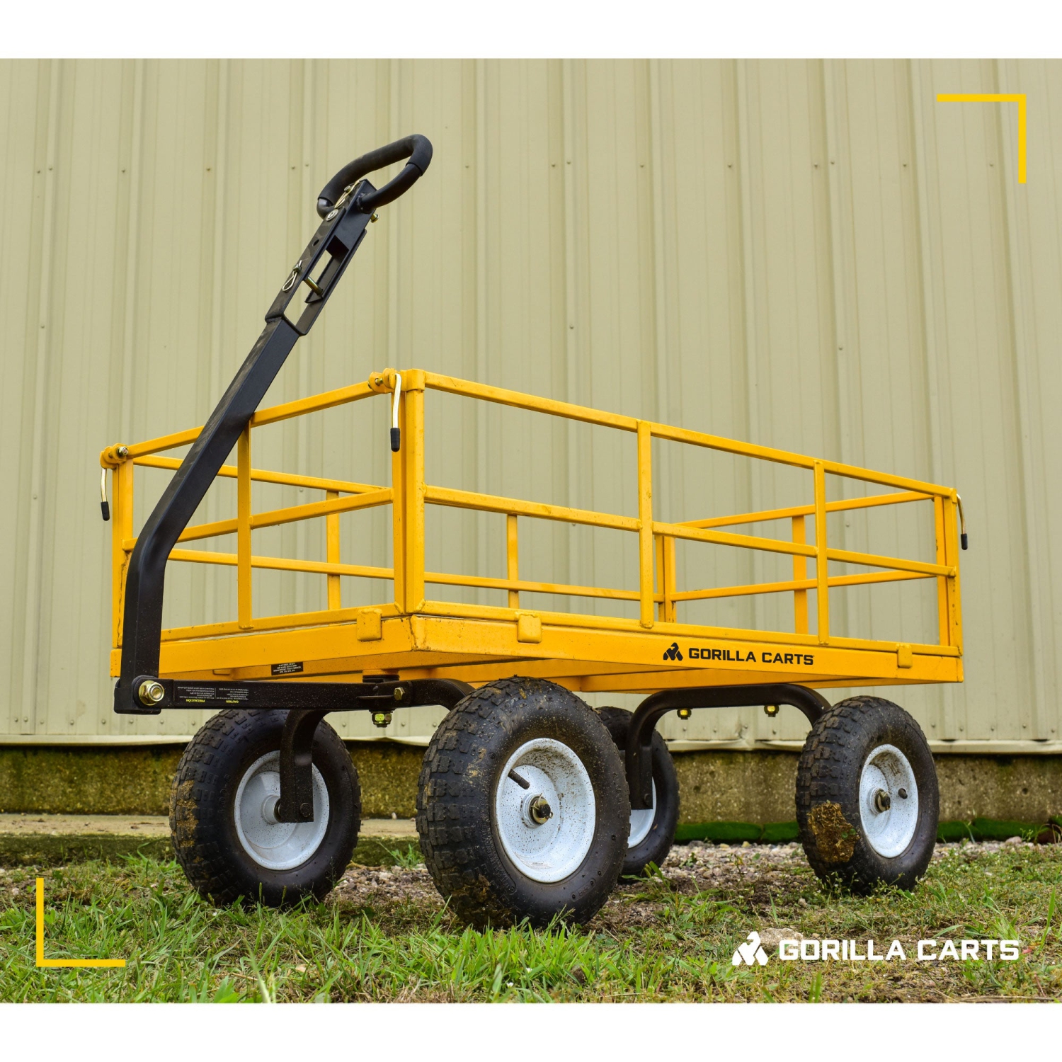Chariot utilitaire en acier Gorilla, chariot de jardin de 7 pi3 avec côtés amovibles, jaune