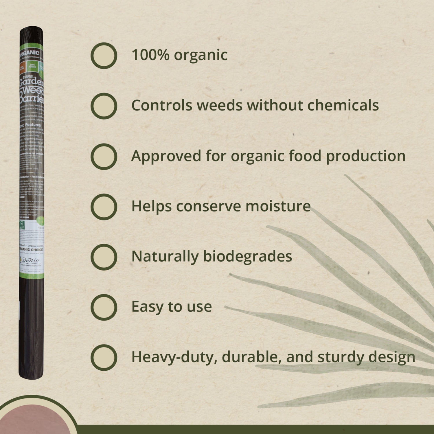 DeWitt – barrière de protection contre les mauvaises herbes de jardin biodégradable à rouleau de papier naturel de NAT3300 3 x 300 pi