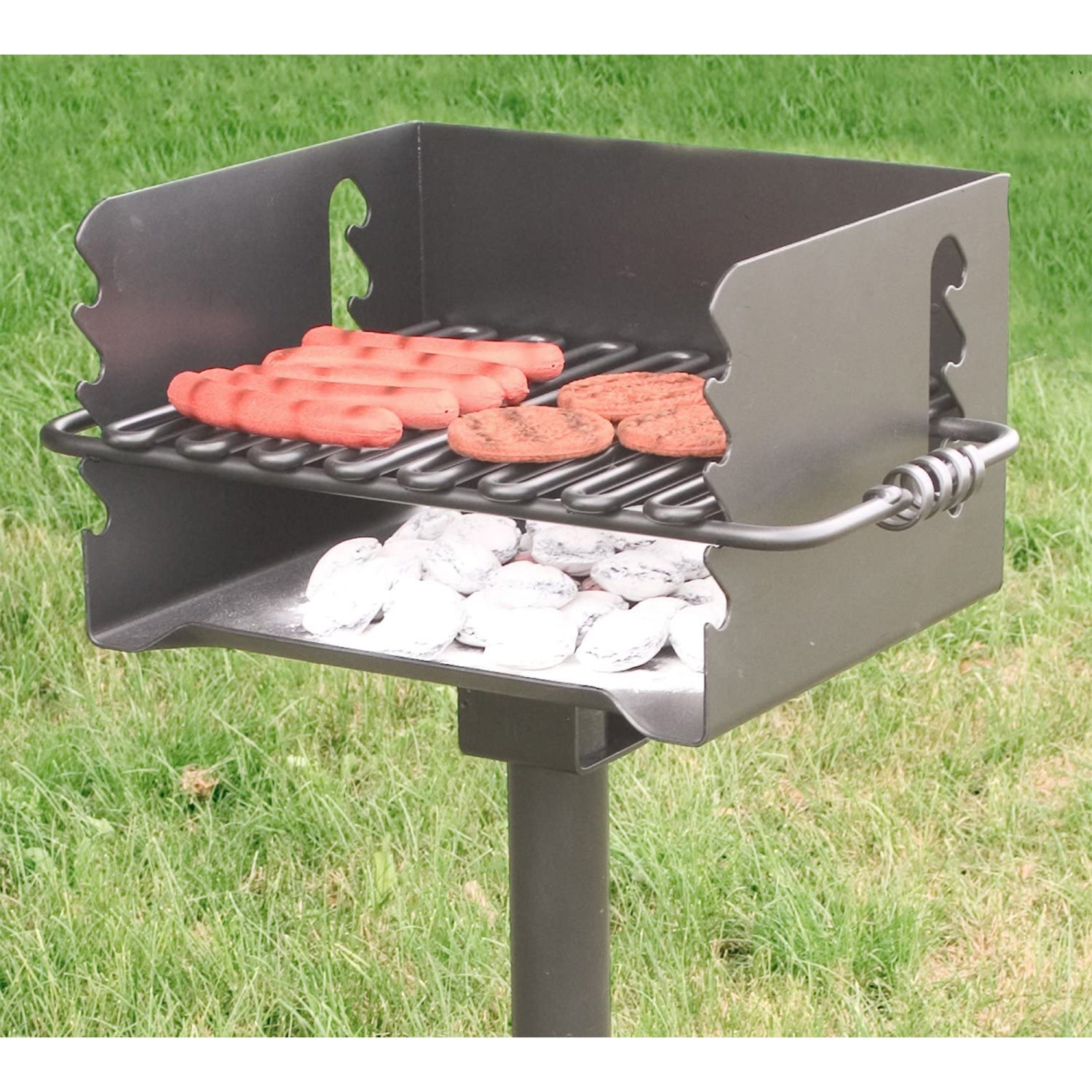 Pilot Rock CBP 135 Park Style Steel Outdoor BBQ Charcoal Grill and Post, Black