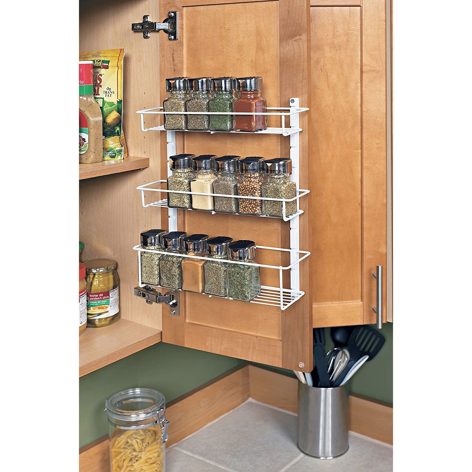 ClosetMaid Adjustable 3 Shelf Spice Rack for Cabinet/Wall Mount, White