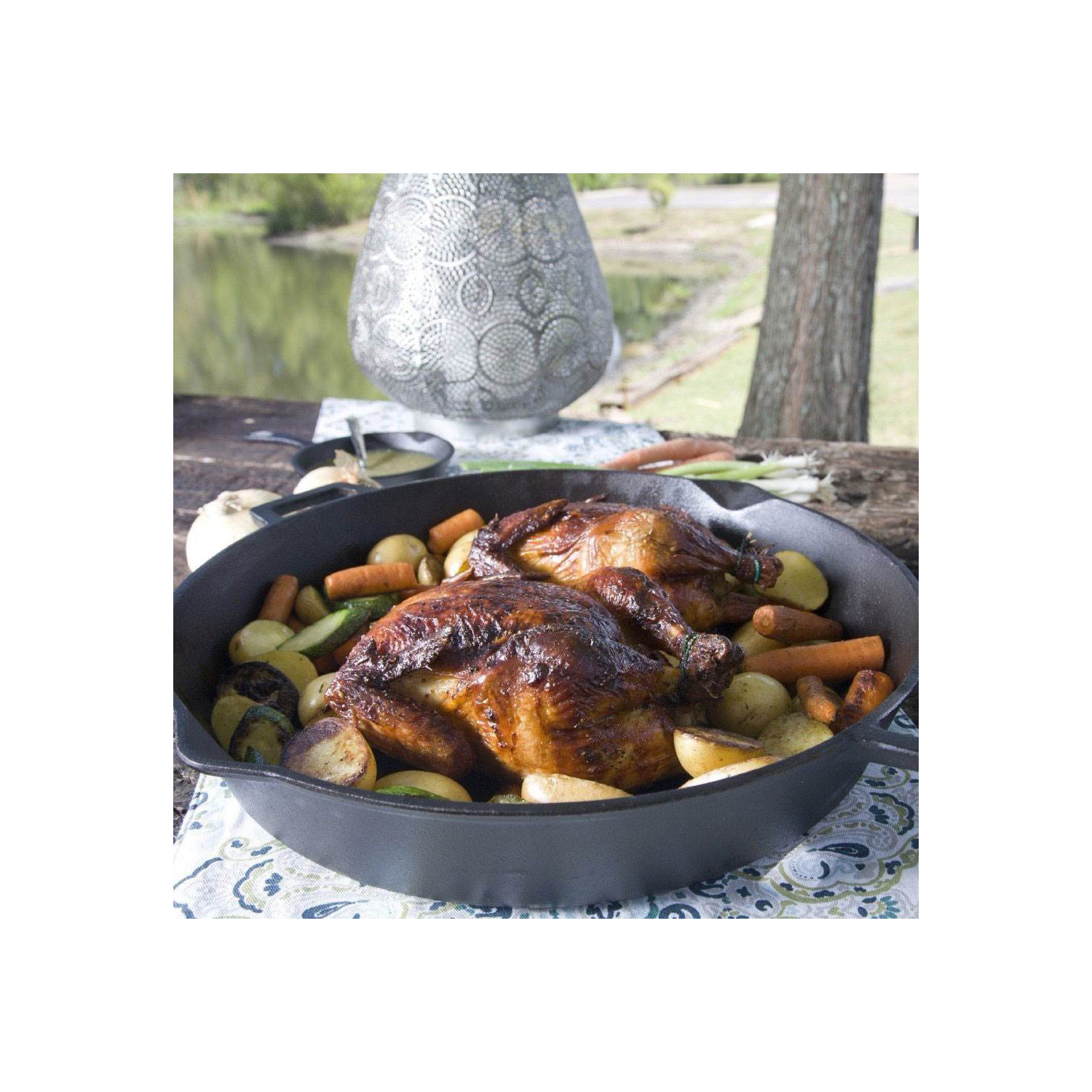 Bayou Classic 16 Inch Oven Safe Cast Iron Skillet Cooking Pot, Black