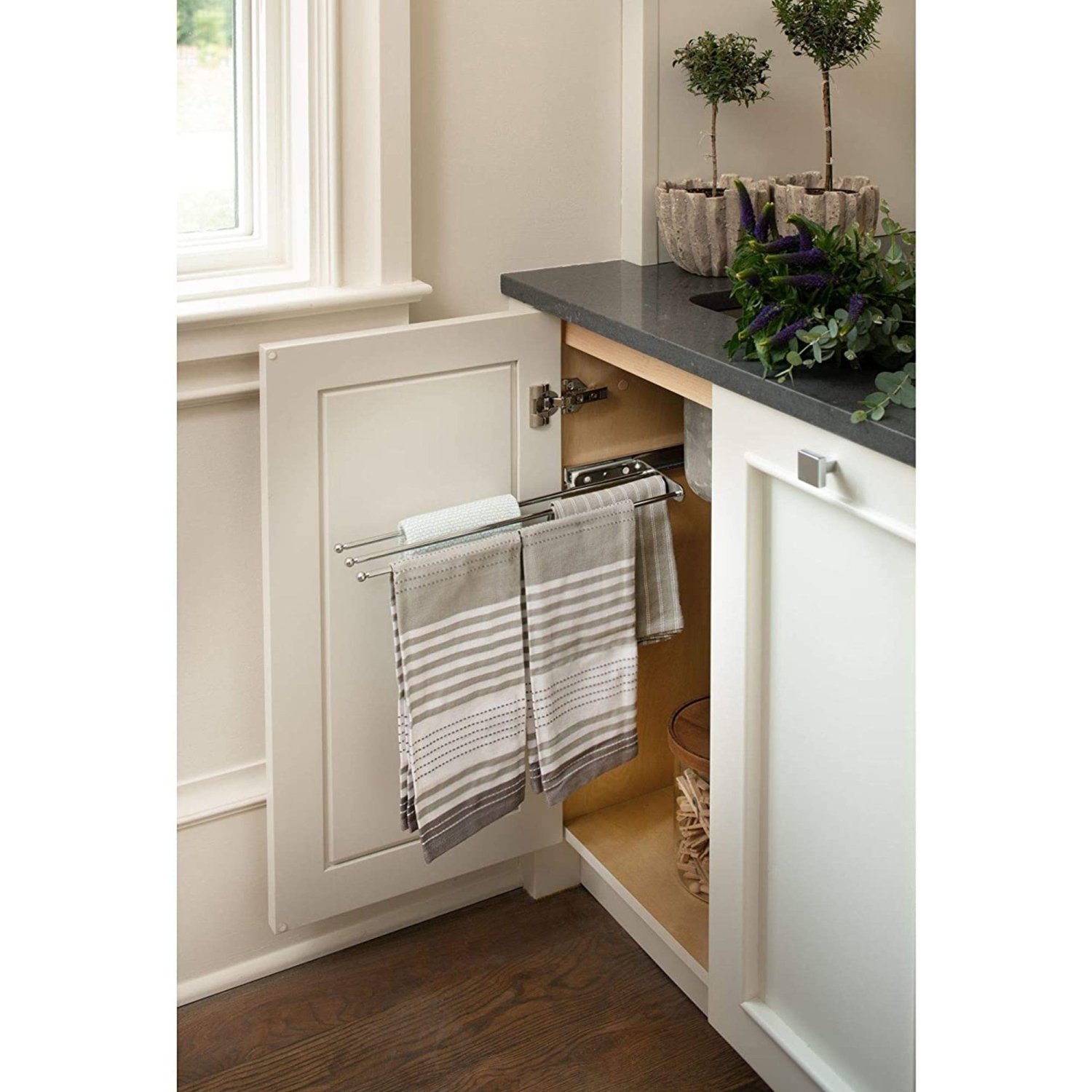 Rev-A-Shelf – Porte-serviettes rétractable sous l'armoire de cuisine à 3 broches, blanc, 563-47