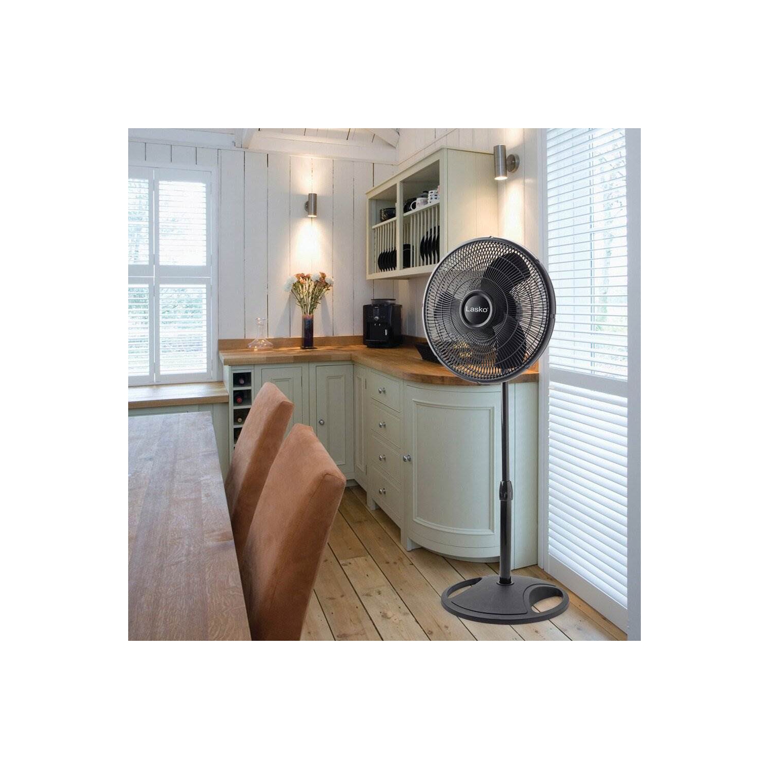 Lasko 16" 3-Speed Adjustable Tilting Oscillating Standing Pedestal Fan, Black