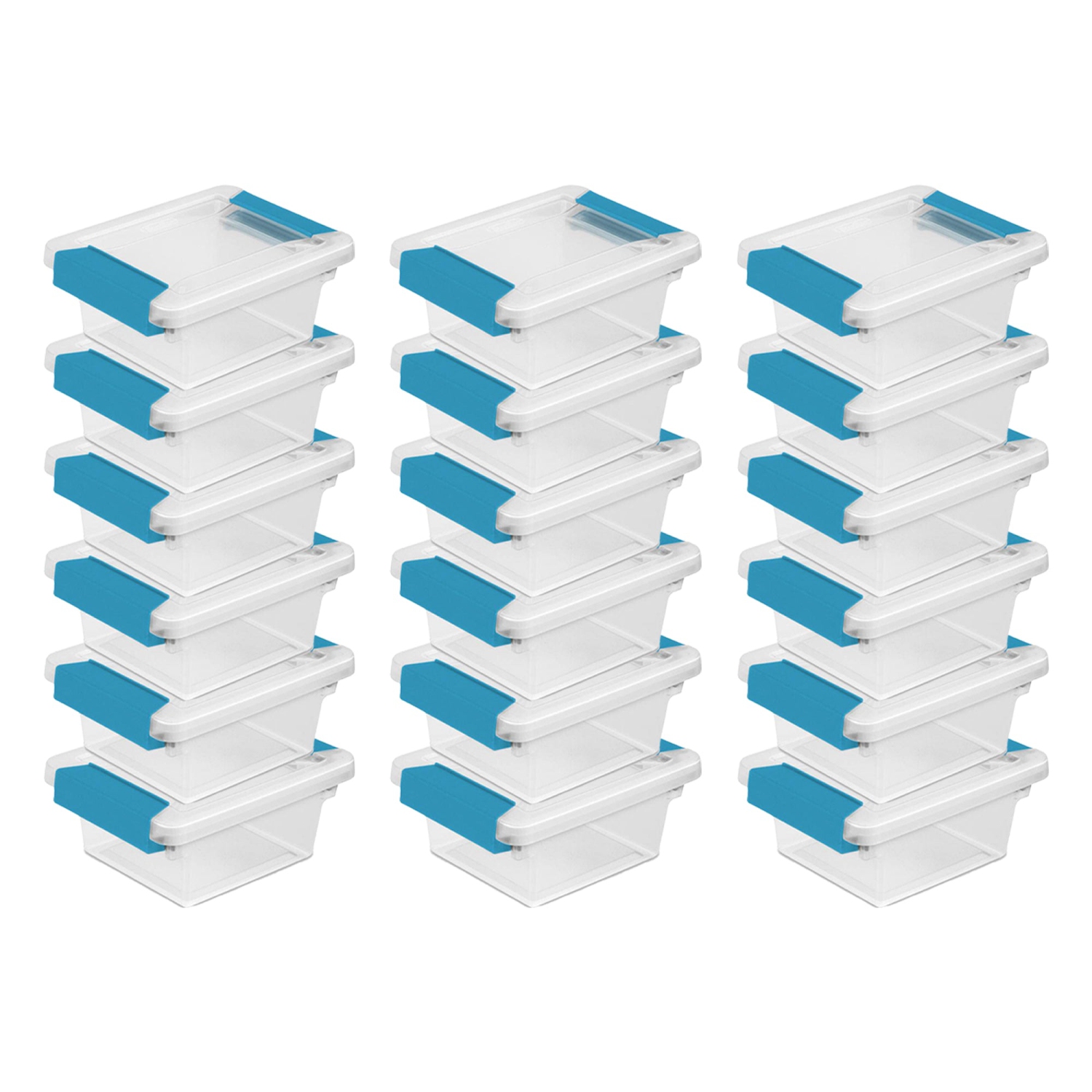 Sterilite Plastic Mini Clip Storage Box Container with Latching Lid, 18 Pack