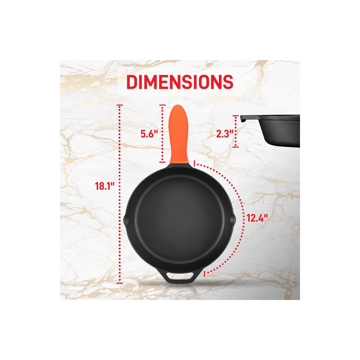 12'' Pre-Seasoned Cast Iron Pan - Fry Pan with Glass Lid & Silicone Handle