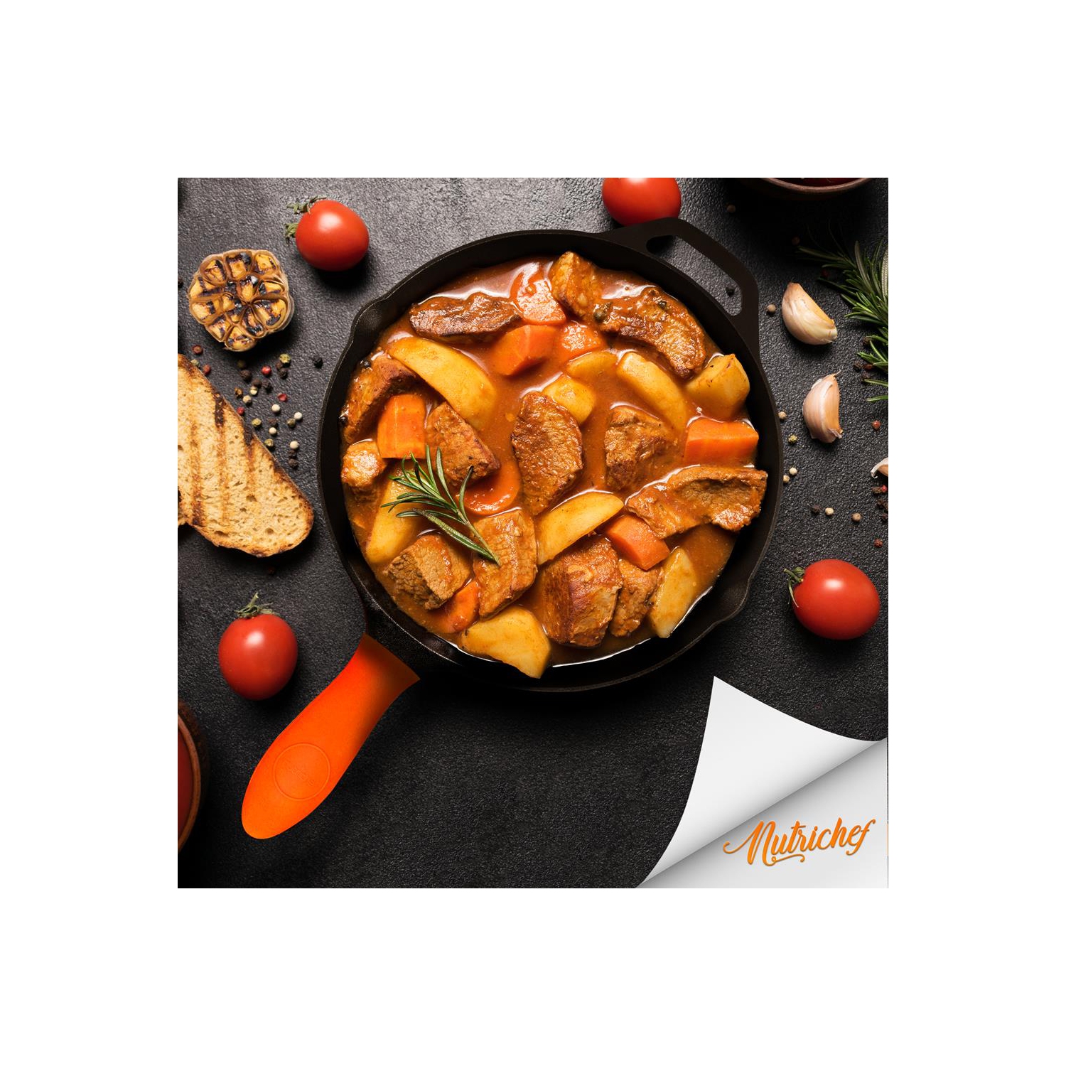 12'' Pre-Seasoned Cast Iron Pan - Fry Pan with Glass Lid & Silicone Handle