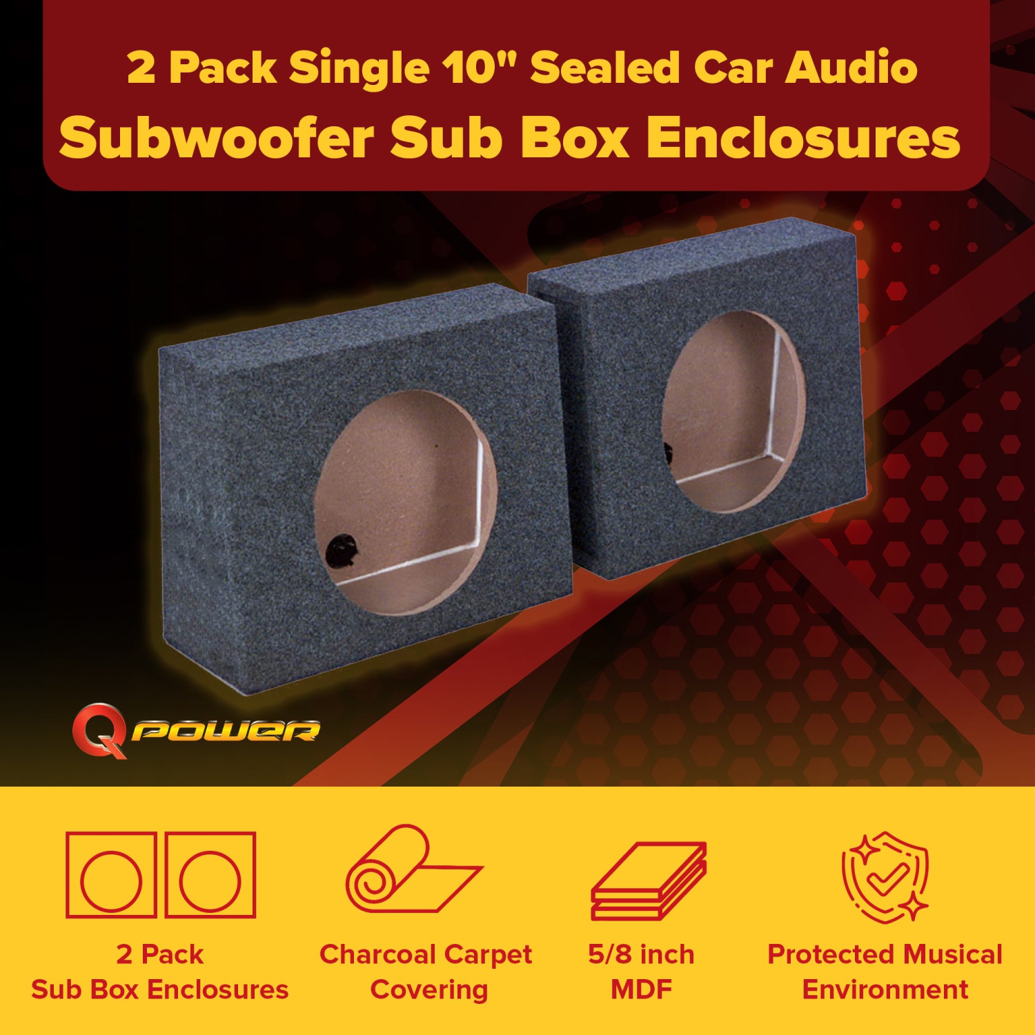 QPower QTW10 Single 10" Sealed Car Audio Subwoofer Sub Box Enclosures