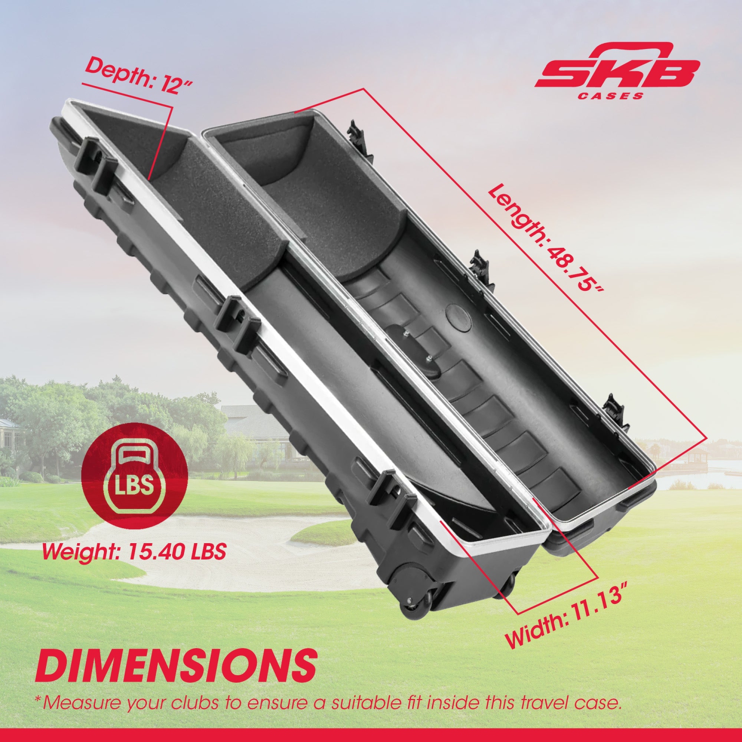 SKB Cases ATA Standard Hard Shell Plastic Wheeled Golf Bag Travel Case, Black